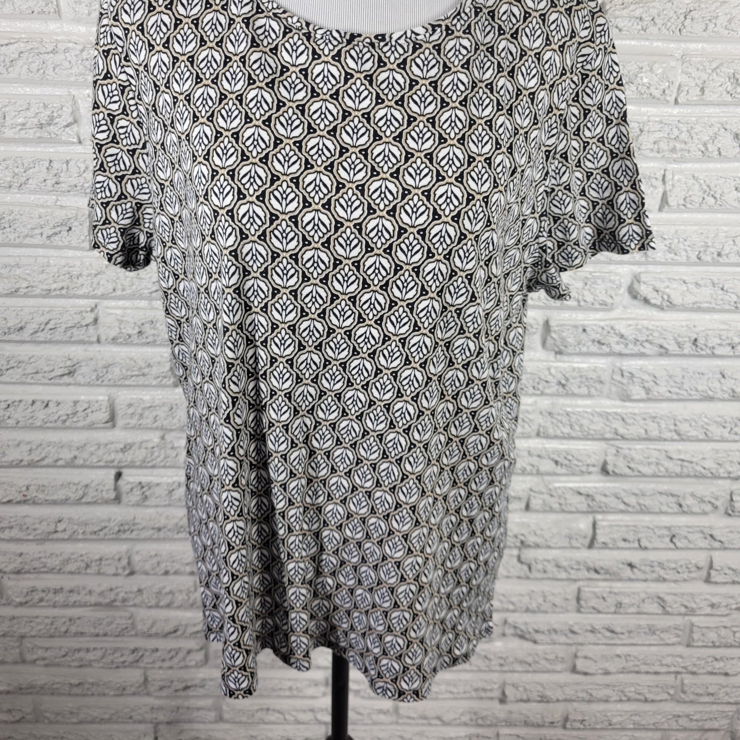 Croft & Barrow Classic Women's XL Black Beige Geometric 100% Cotton Short Sleeve