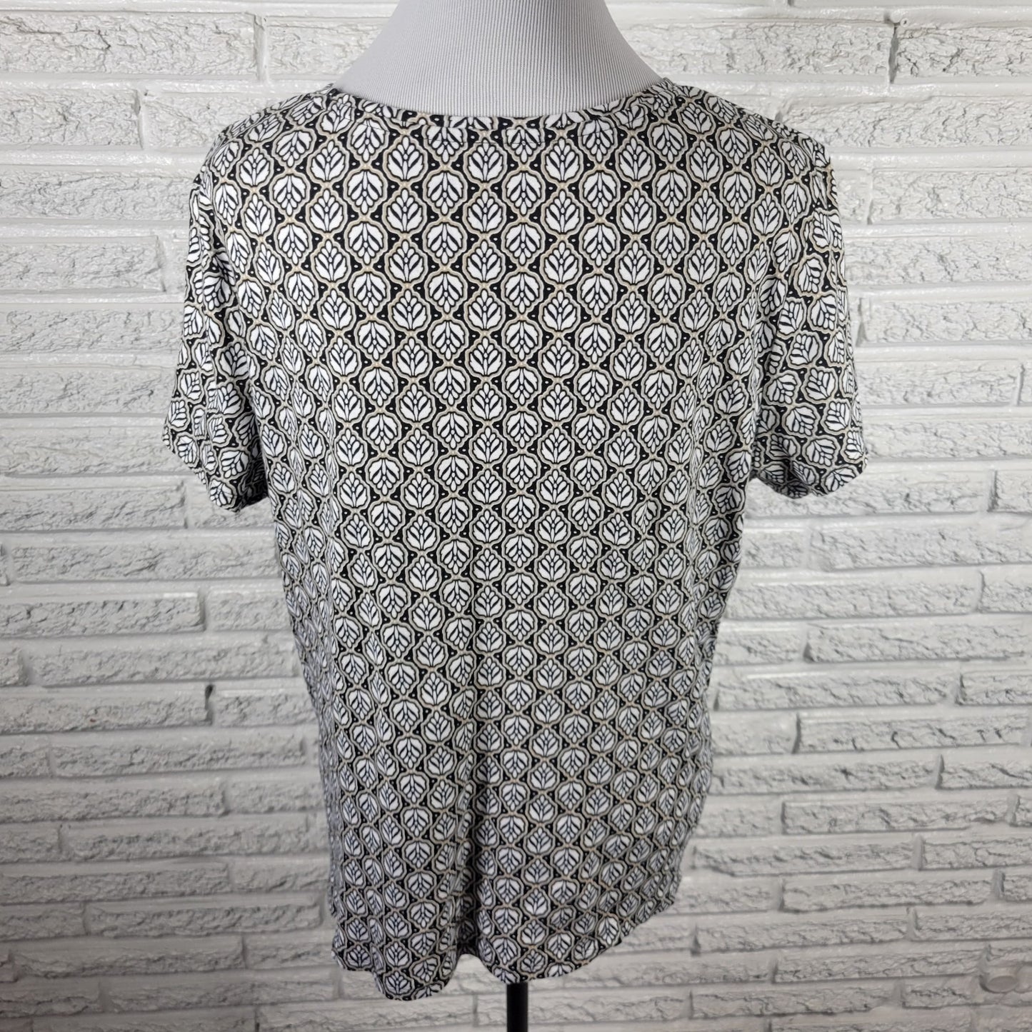 Croft & Barrow Classic Women's XL Black Beige Geometric 100% Cotton Short Sleeve