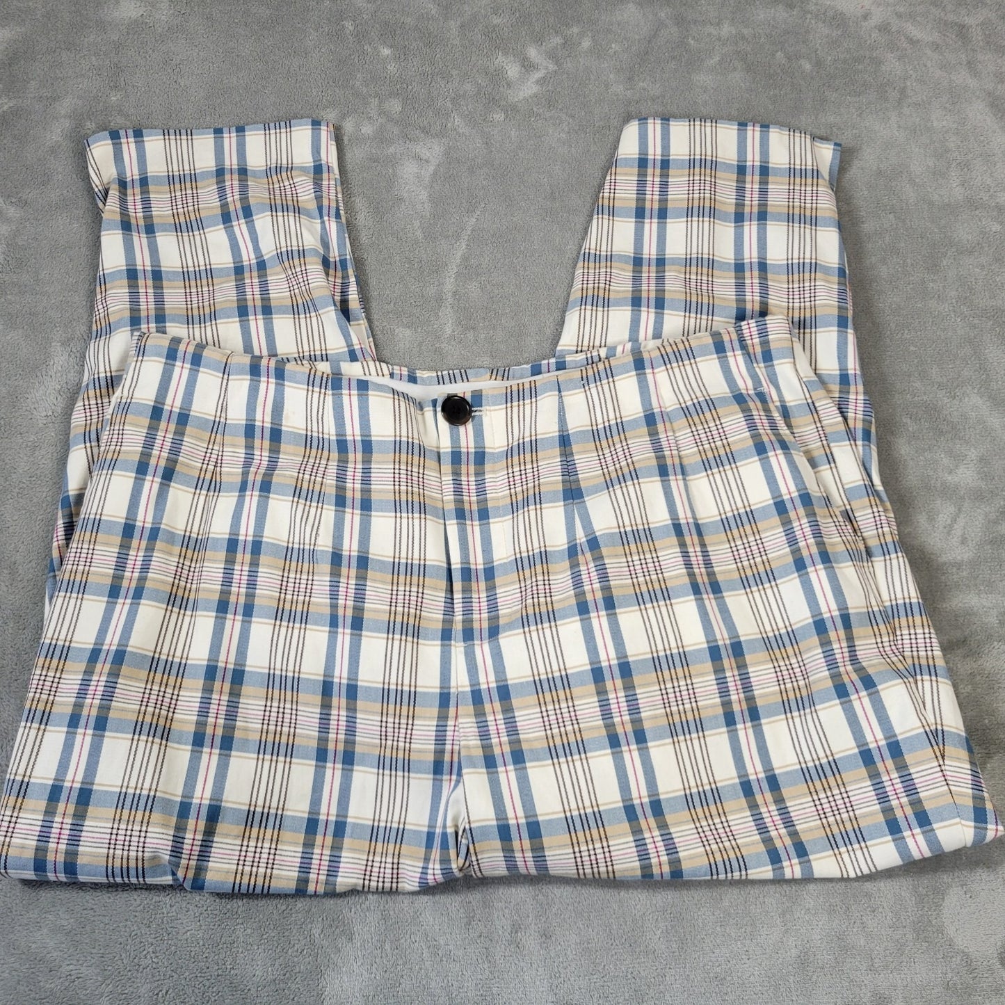 Ava Viv Women Pants 18W Plus Crop Chino Blue Plaid Zip Fly Casual Comfy Stretchy