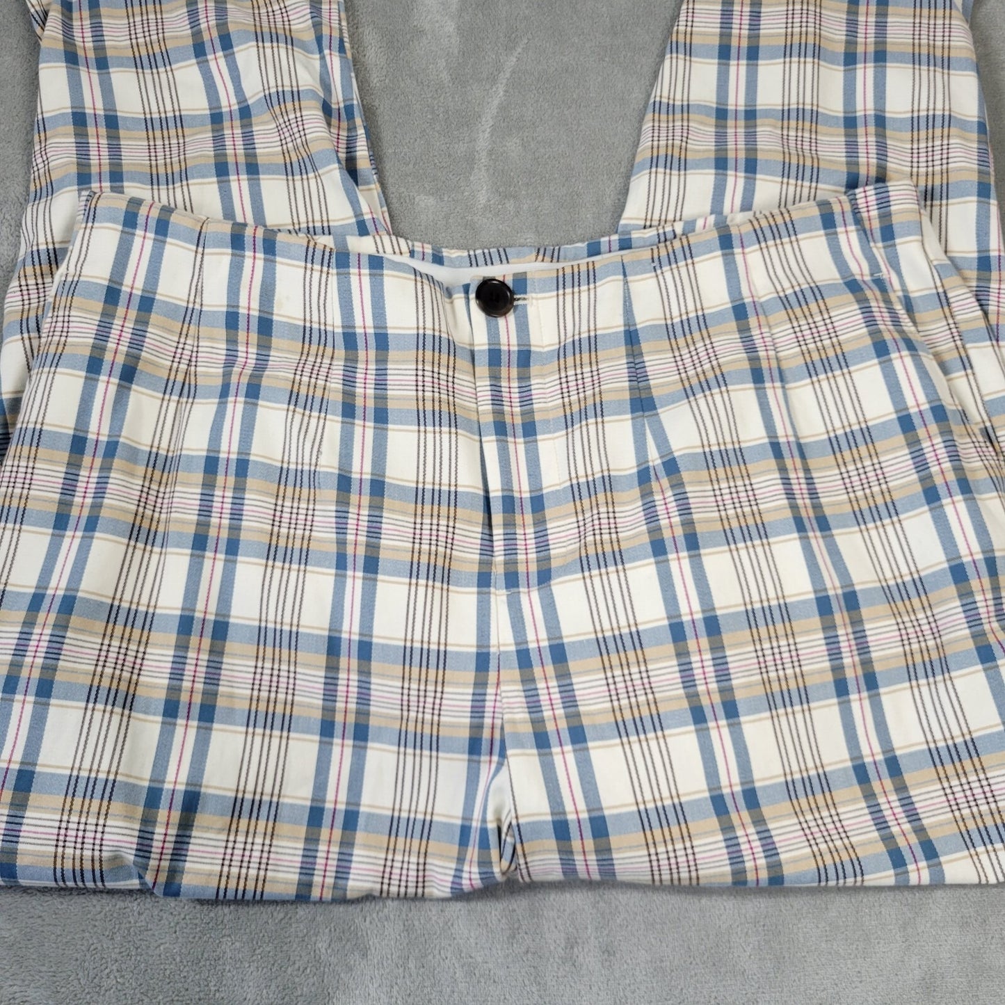 Ava Viv Women Pants 18W Plus Crop Chino Blue Plaid Zip Fly Casual Comfy Stretchy