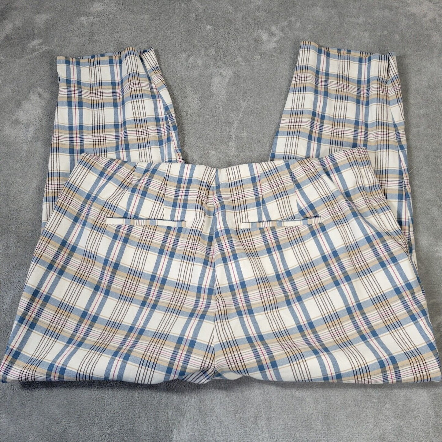 Ava Viv Women Pants 18W Plus Crop Chino Blue Plaid Zip Fly Casual Comfy Stretchy