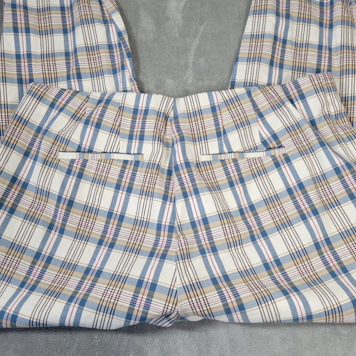 Ava Viv Women Pants 18W Plus Crop Chino Blue Plaid Zip Fly Casual Comfy Stretchy