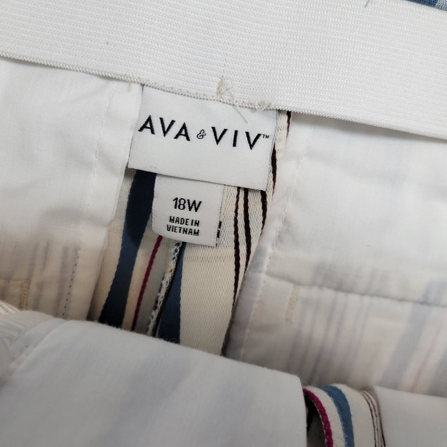 Ava Viv Women Pants 18W Plus Crop Chino Blue Plaid Zip Fly Casual Comfy Stretchy