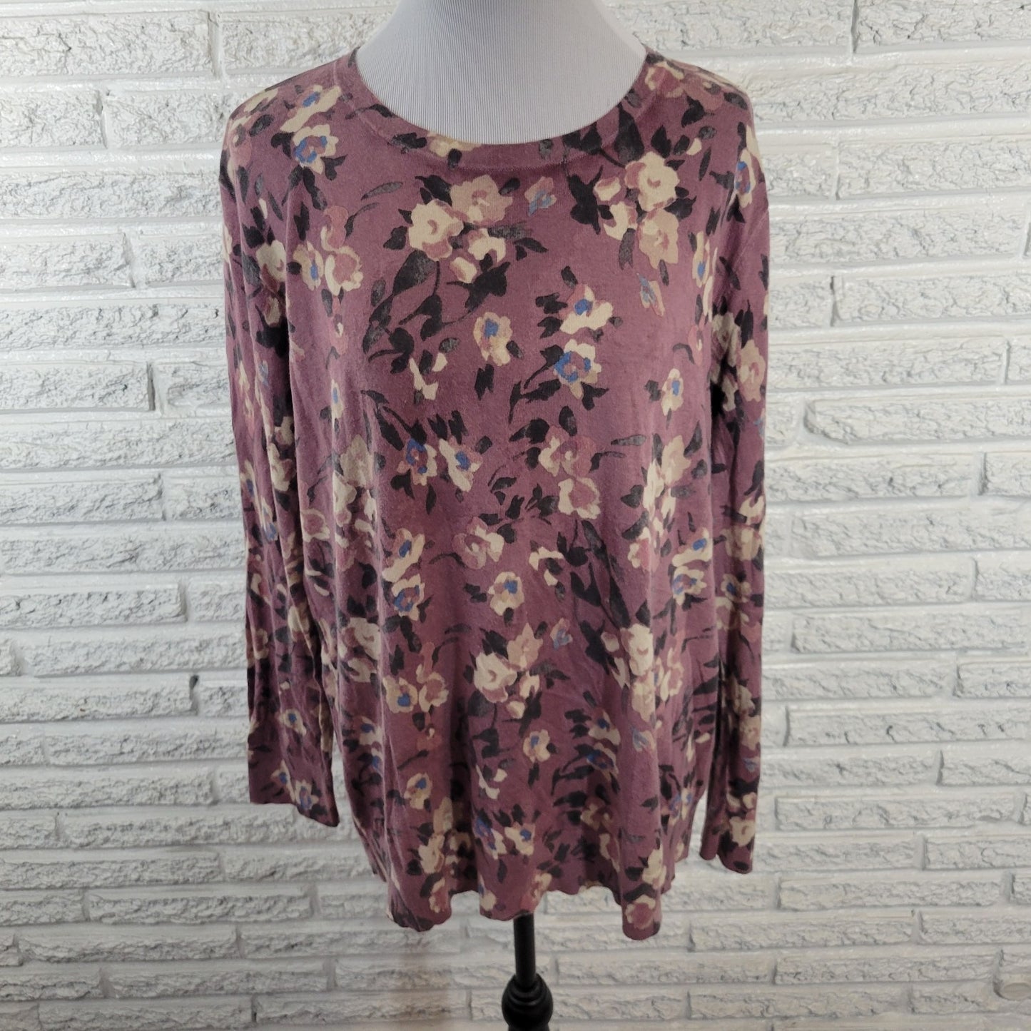 Lauren Ralph Lauren Womens Sweater XXL Plus Lavender Floral Cotton Blend Casual