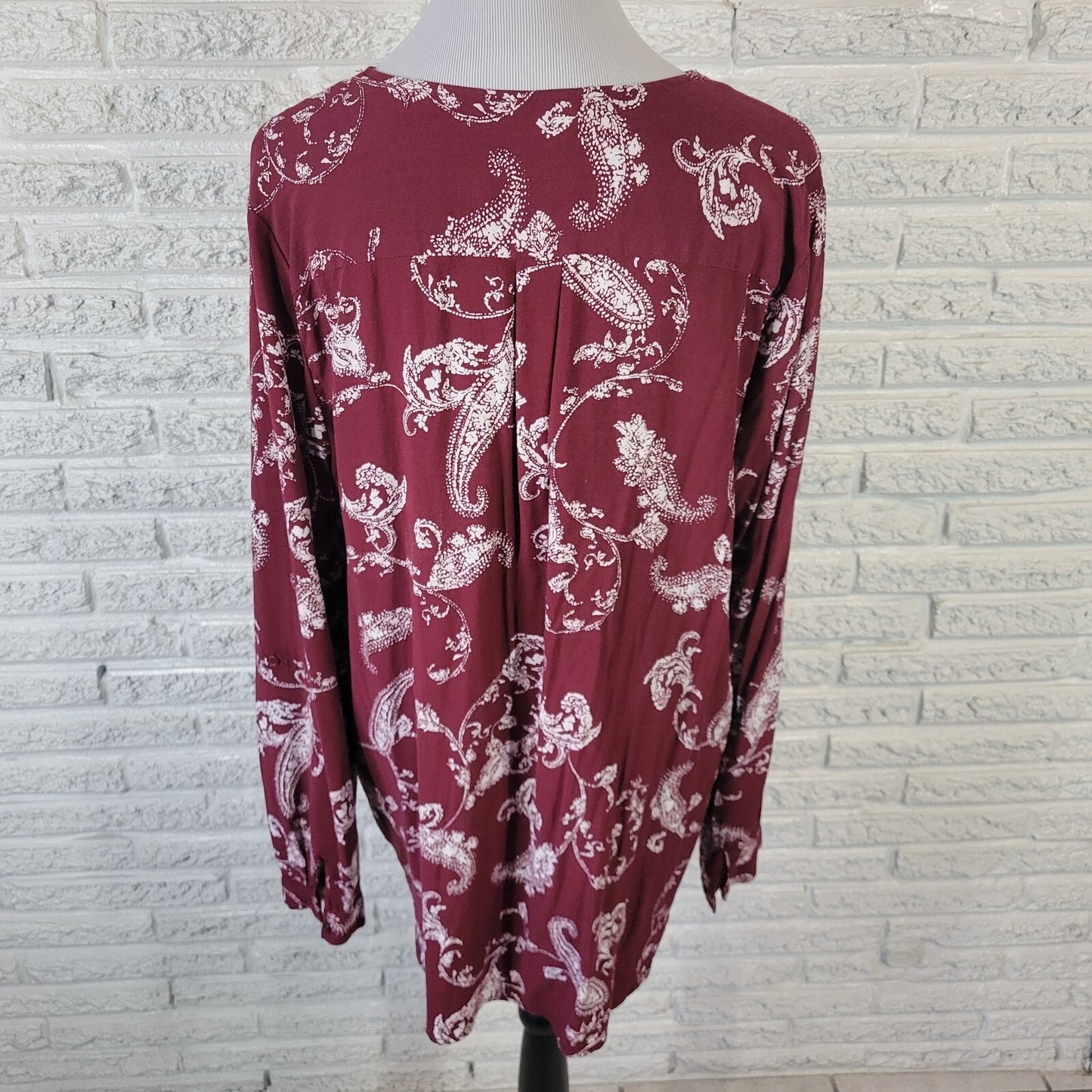Kim Rogers Womens Top Extra Large Tunic Burgundy Paisley Rayon Asymmetric
