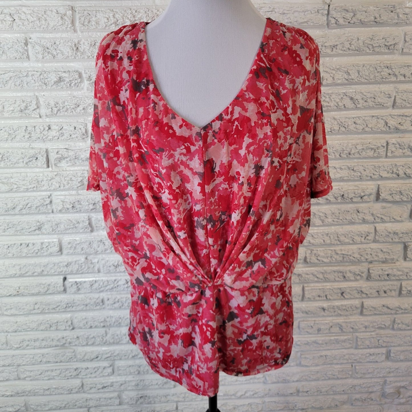 Dana Buchman Womens Top 0X Cap Sleeve Pink Gray Watercolor Lined Lightweight