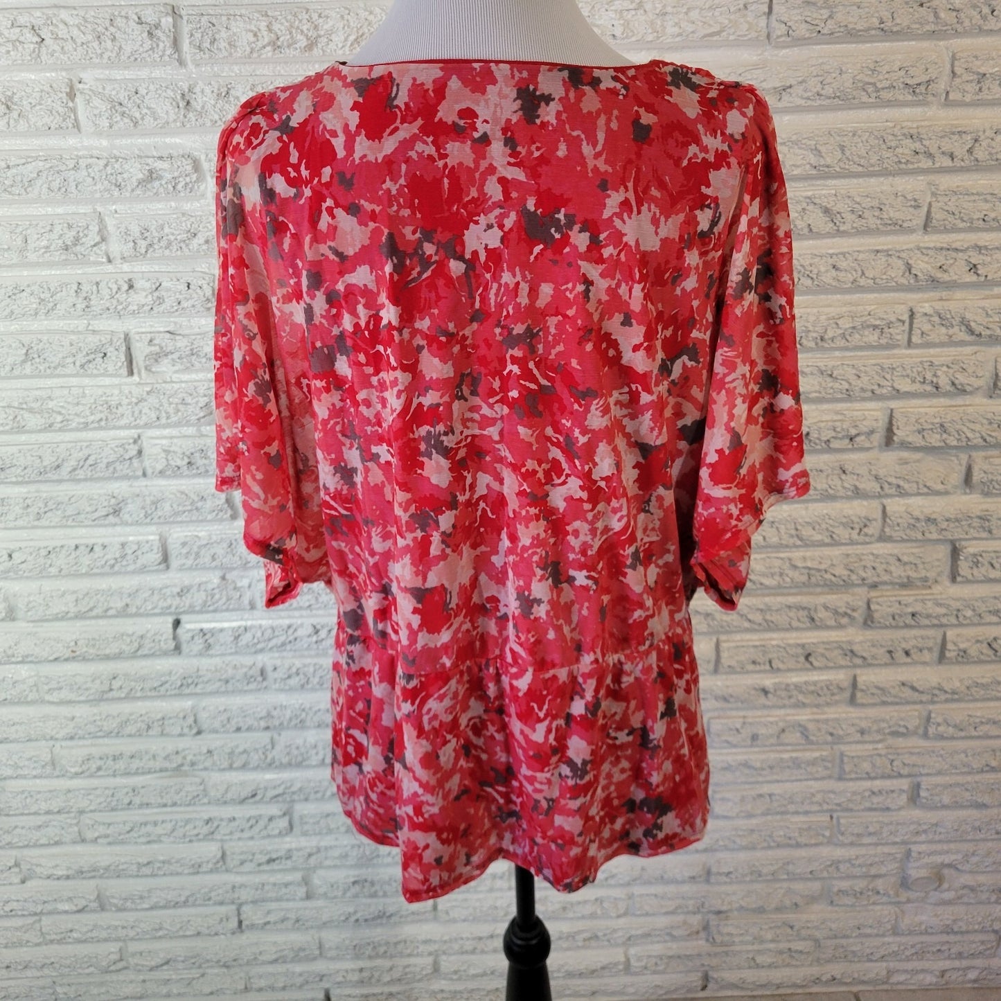 Dana Buchman Womens Top 0X Cap Sleeve Pink Gray Watercolor Lined Lightweight