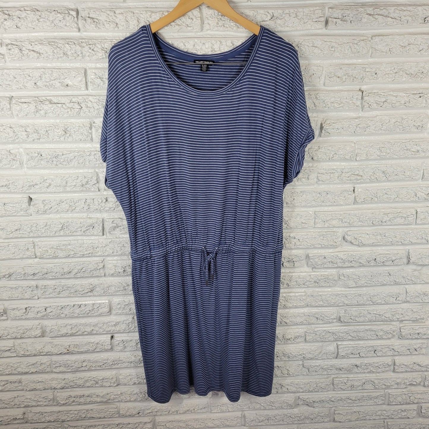 Hilary Radley Womens Dress Extra Large XL Mini Blue Stripe Pockets Comfy Casual