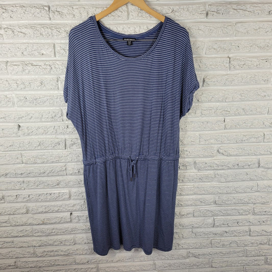 Hilary Radley Womens Dress Extra Large XL Mini Blue Stripe Pockets Comfy Casual