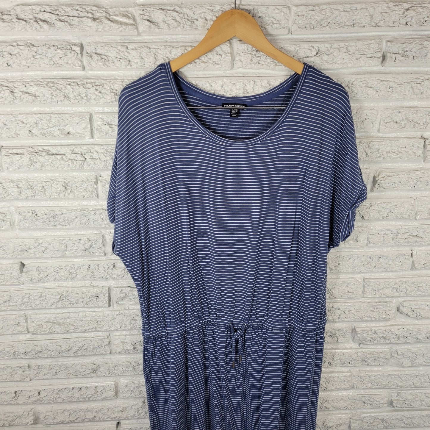 Hilary Radley Womens Dress Extra Large XL Mini Blue Stripe Pockets Comfy Casual