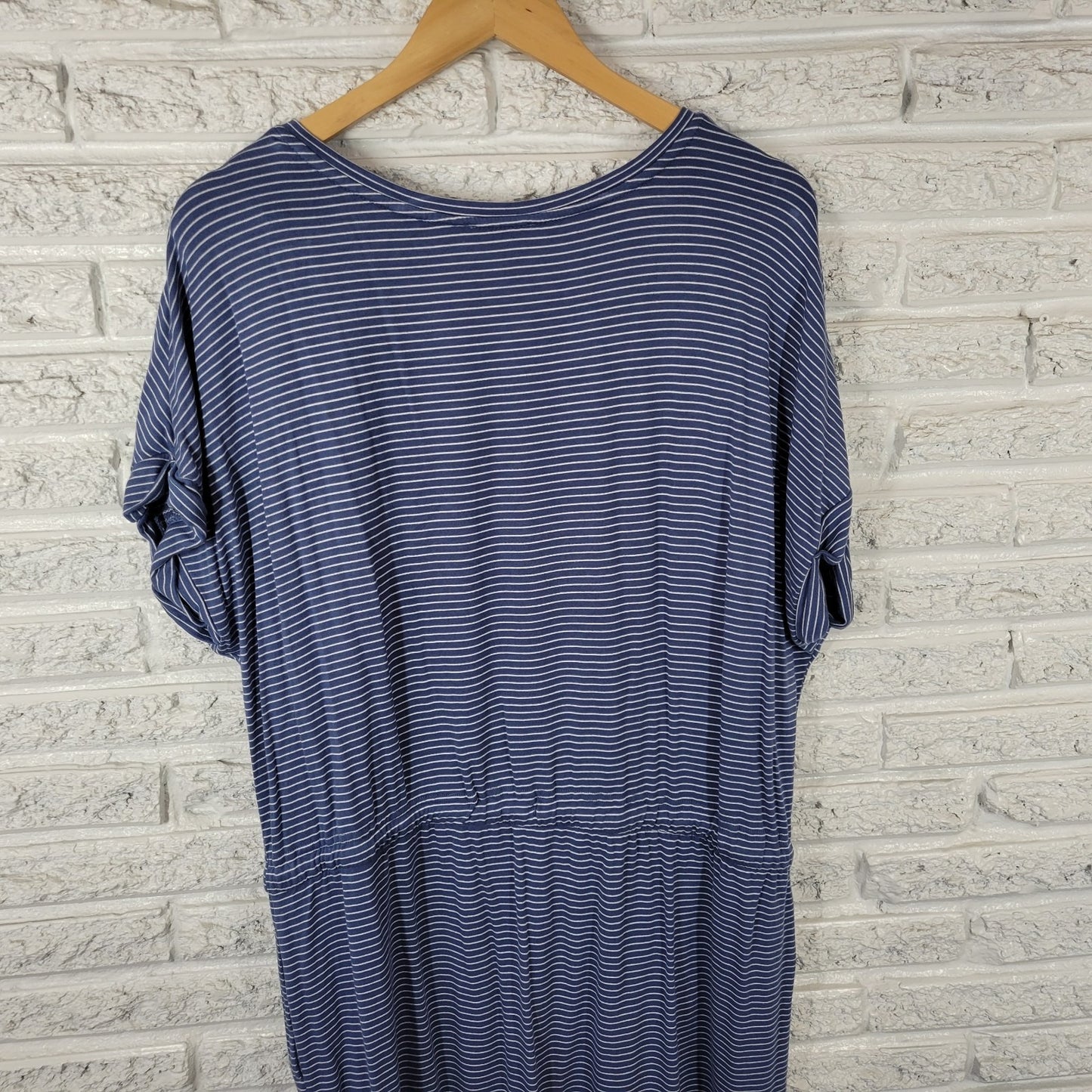 Hilary Radley Womens Dress Extra Large XL Mini Blue Stripe Pockets Comfy Casual