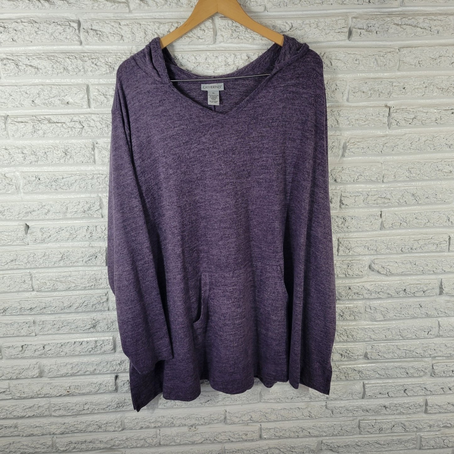 Catherines Womens Sweater 4X Plus Hoodie Blue Pockets Soft Slit Polyester Blend