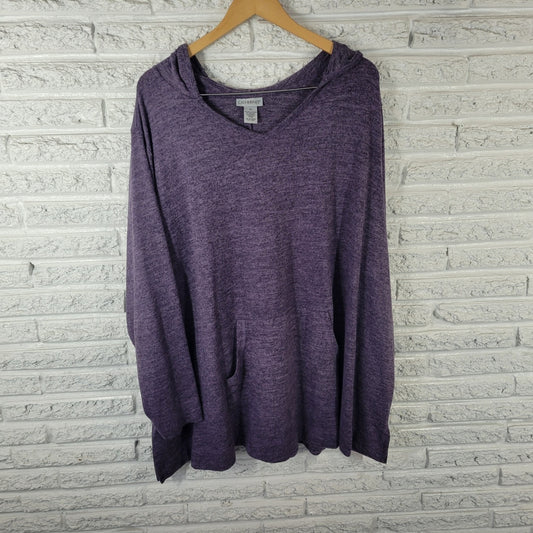 Catherines Womens Sweater 4X Plus Hoodie Blue Pockets Soft Slit Polyester Blend
