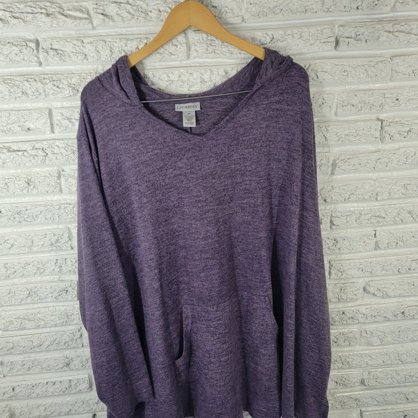 Catherines Womens Sweater 4X Plus Hoodie Blue Pockets Soft Slit Polyester Blend