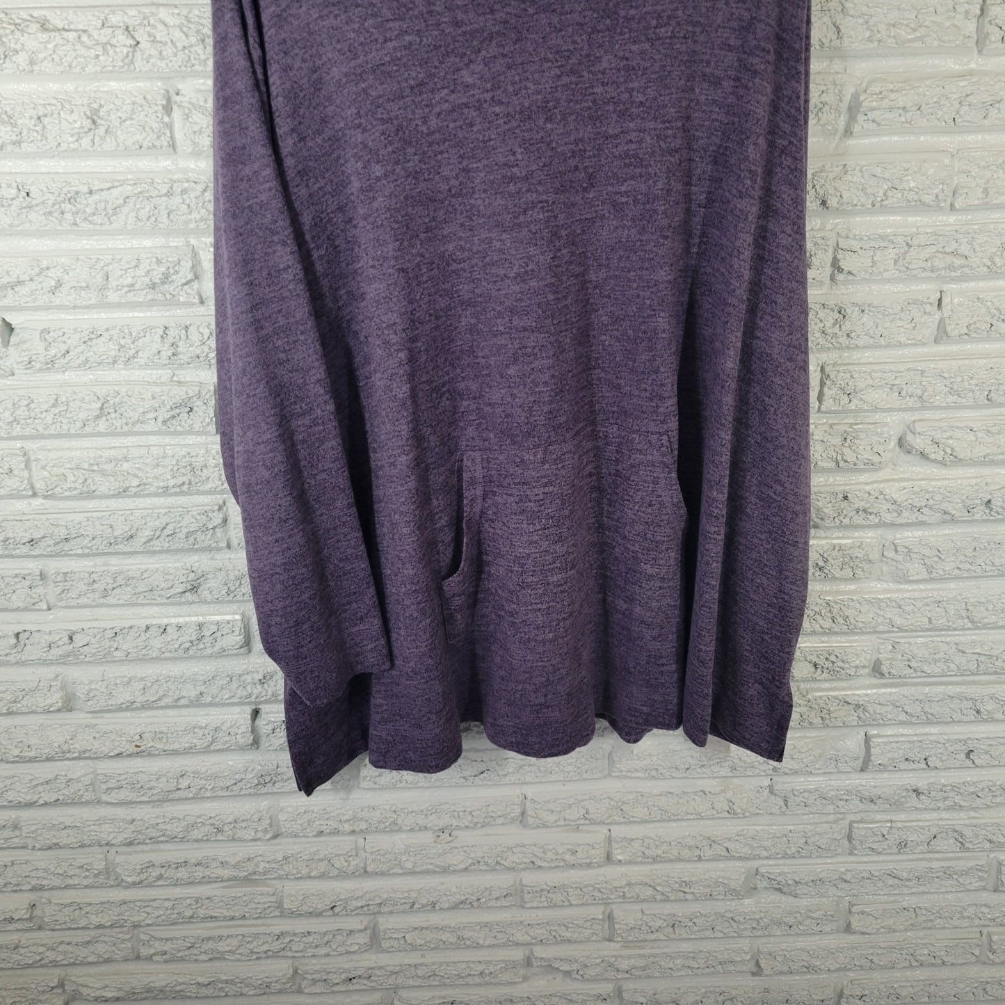 Catherines Womens Sweater 4X Plus Hoodie Blue Pockets Soft Slit Polyester Blend