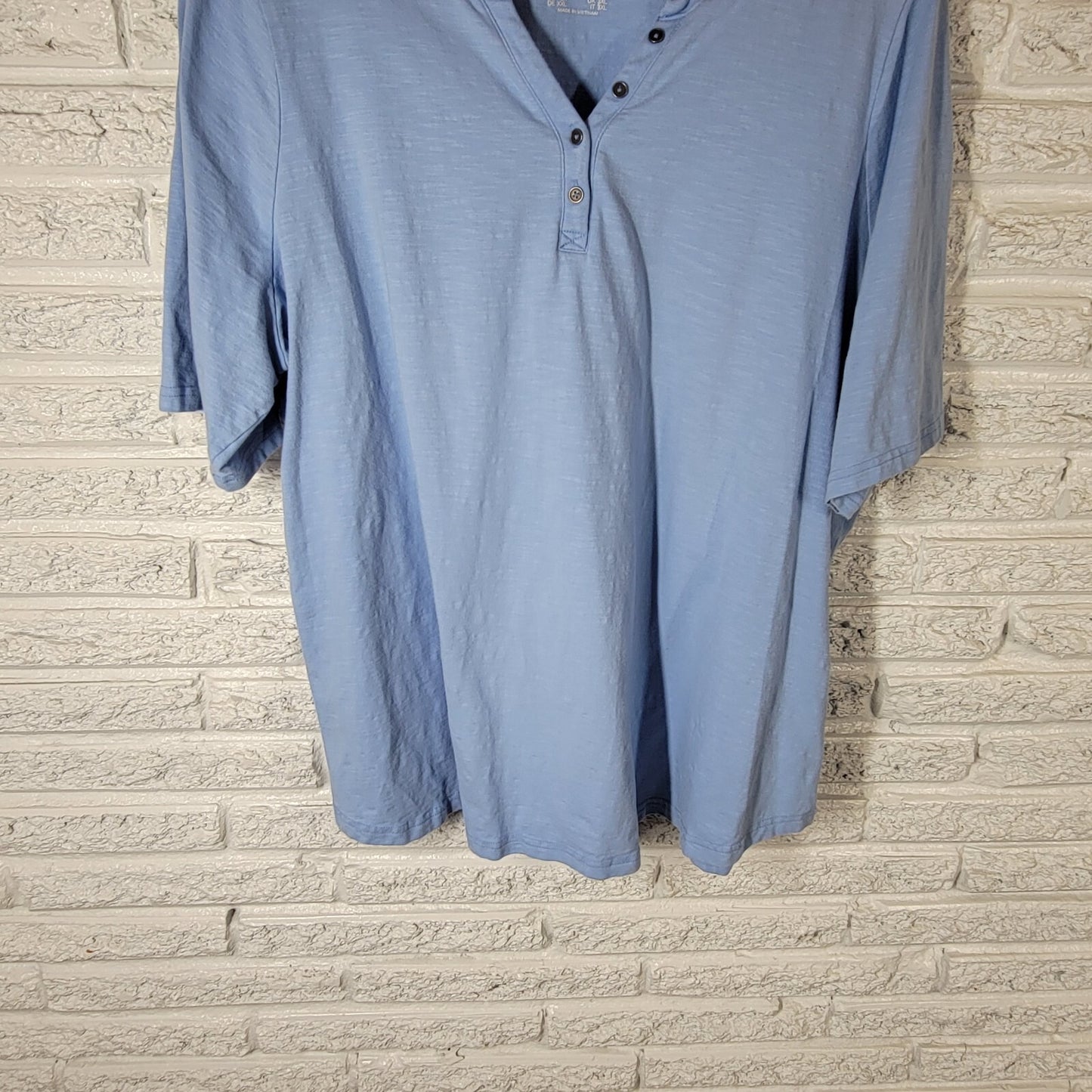 Denim Co QVC Womens Top 2X Plus Short Sleeve Blue Cotton Blend Quarter Button