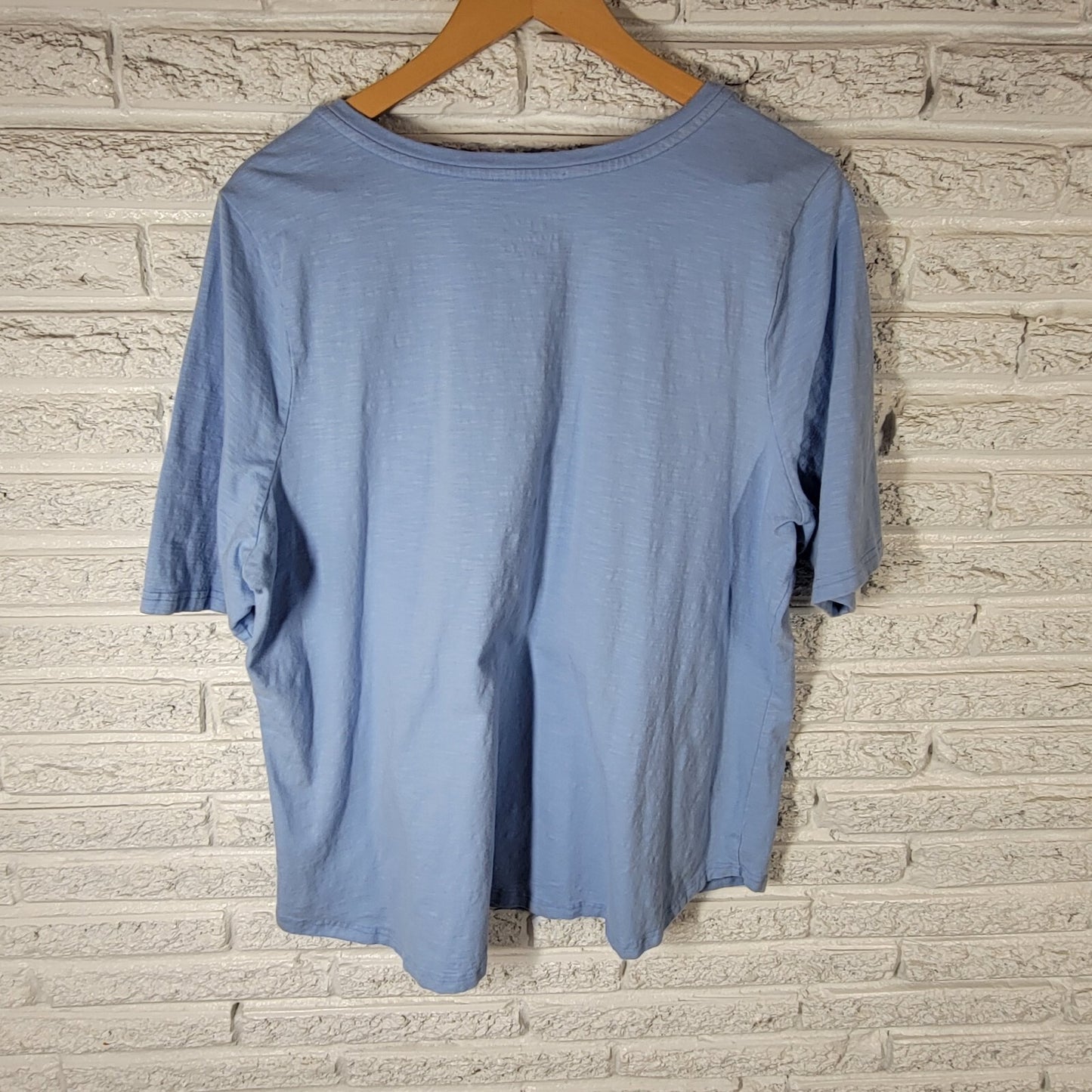 Denim Co QVC Womens Top 2X Plus Short Sleeve Blue Cotton Blend Quarter Button