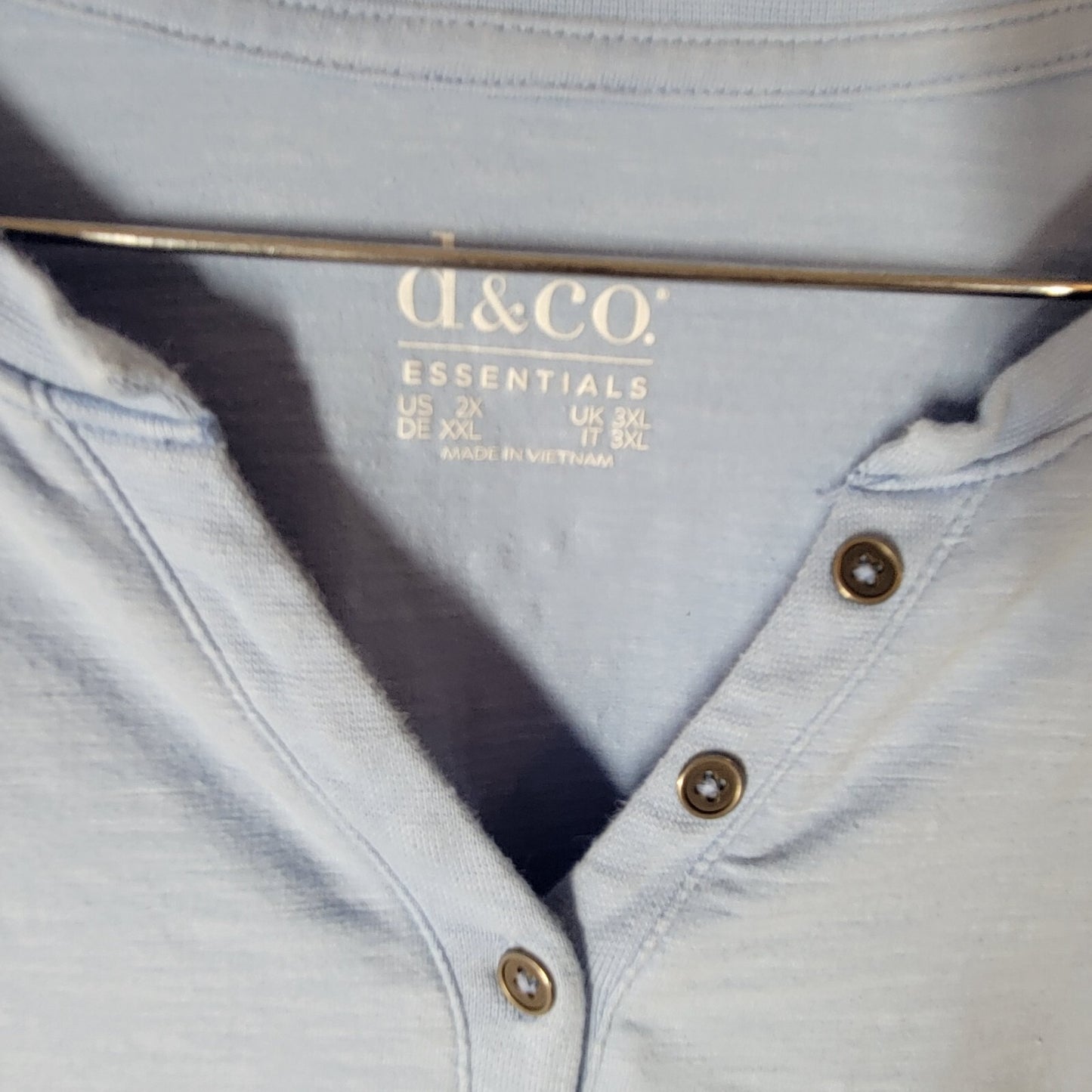 Denim Co QVC Womens Top 2X Plus Short Sleeve Blue Cotton Blend Quarter Button