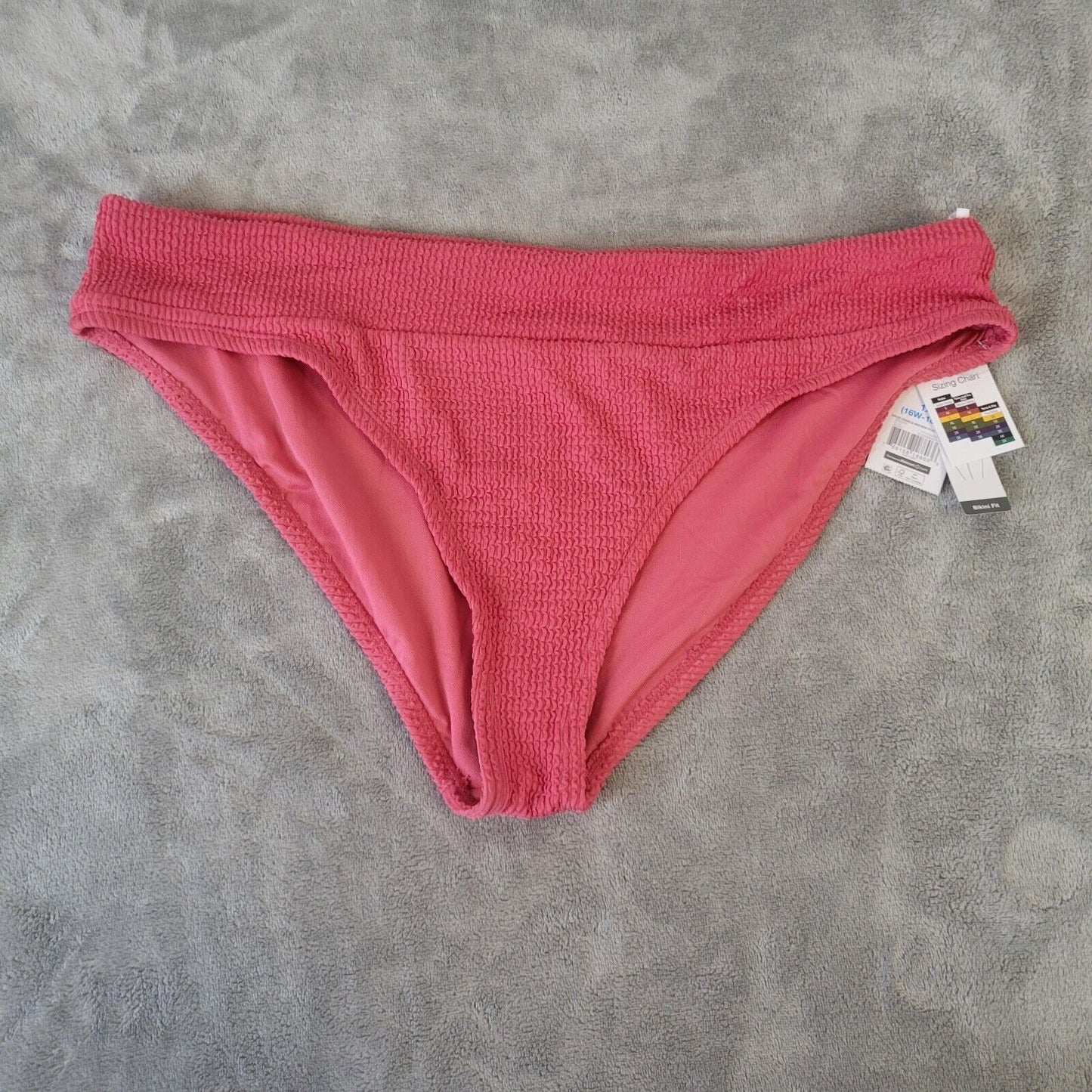 Time Tru Womens Swim Bikini Bottom 1X 16W 18W Plus Pink Crinkle Comfy Poly Blend
