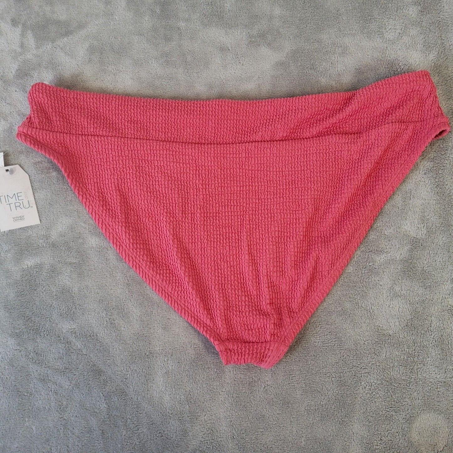 Time Tru Womens Swim Bikini Bottom 1X 16W 18W Plus Pink Crinkle Comfy Poly Blend