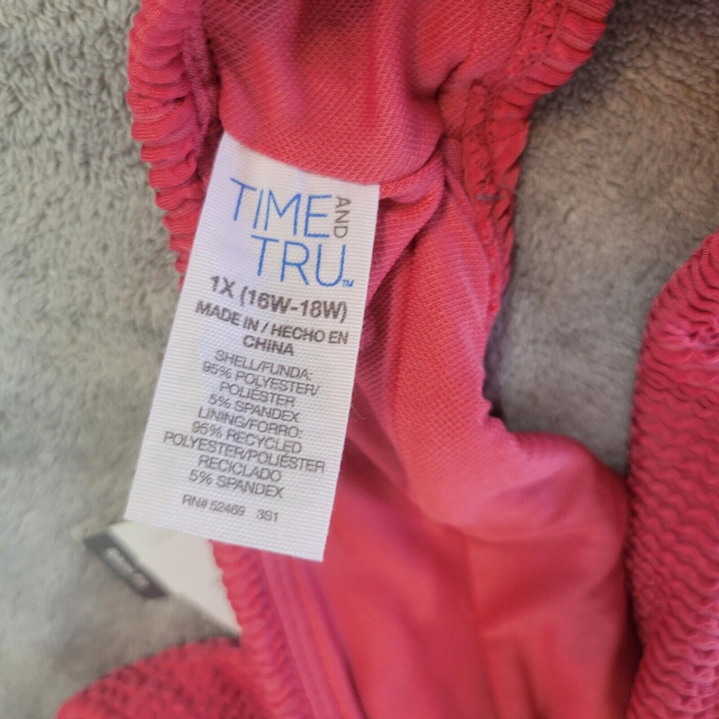 Time Tru Womens Swim Bikini Bottom 1X 16W 18W Plus Pink Crinkle Comfy Poly Blend