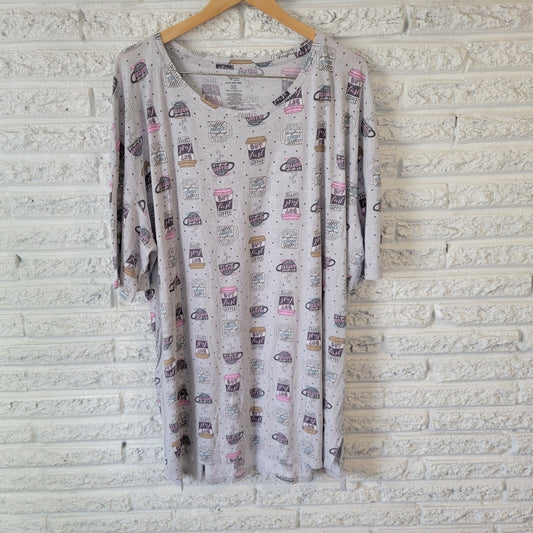 Secret Treasures Womens Pajama Top 2X Gown Gray Coffee All Over Loungewear Comfy