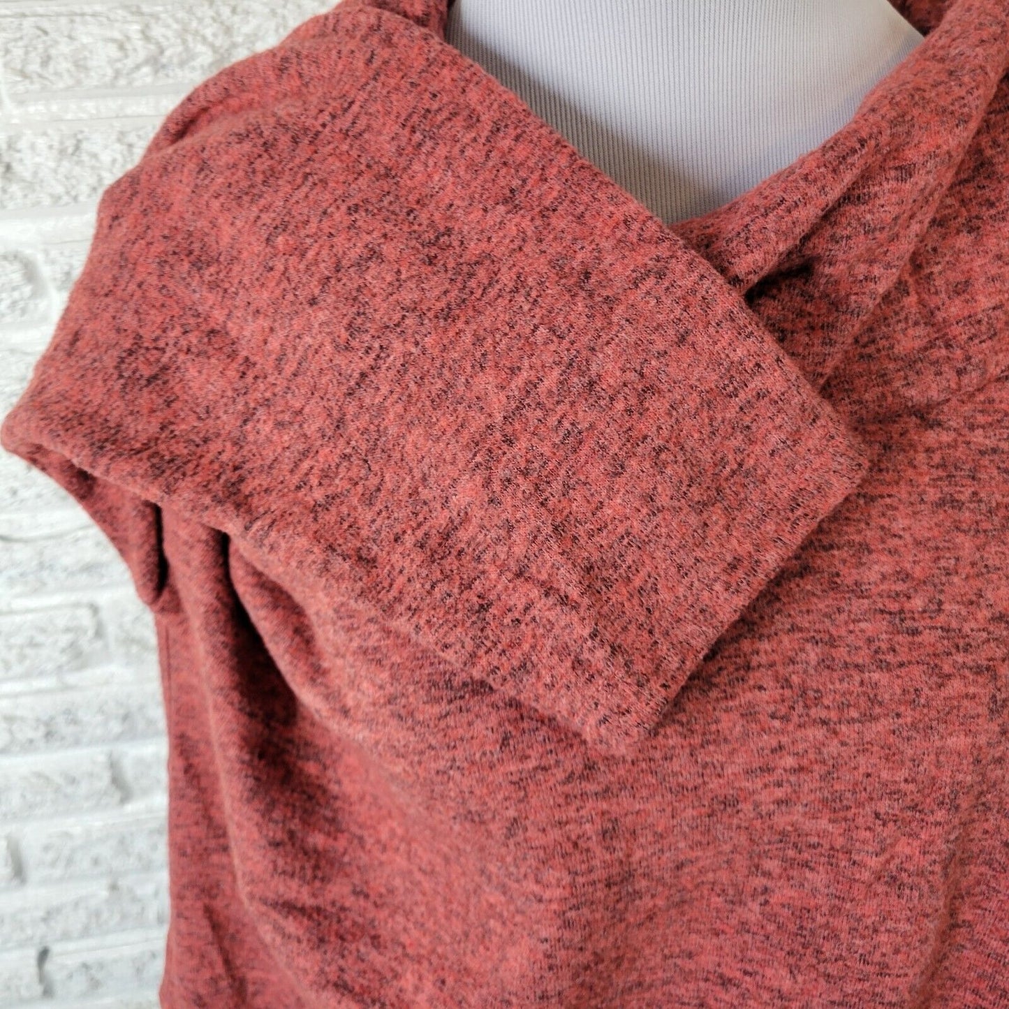 Ruby Rd Women Sweater 1X Plus Cowl Neck 3/4 Sleeve Deco Buttons Muted Red Marled