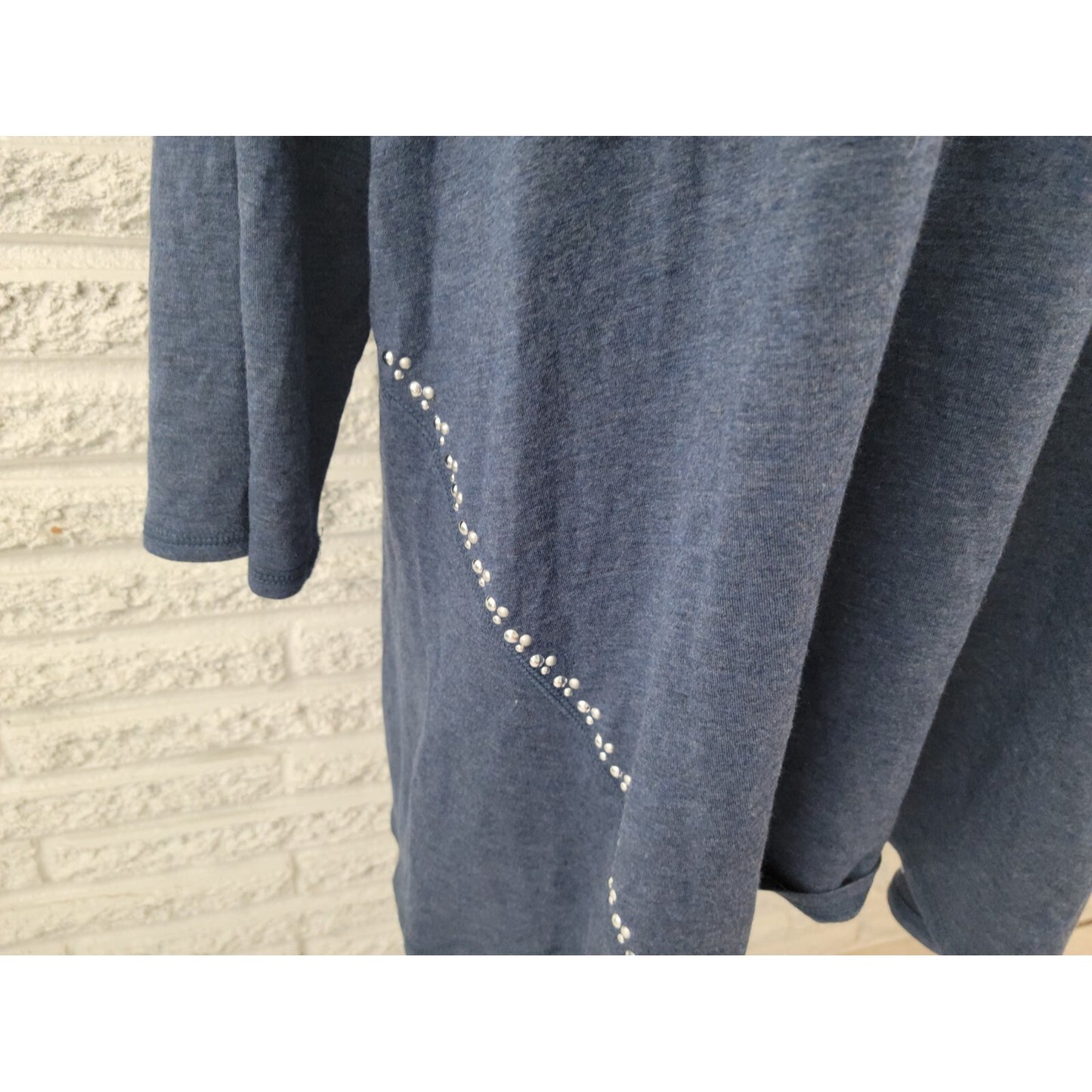 Ruby Rd Womens Top 3X Plus Long Sleeve Cowl Neck Studded Blue Casual Stretchy