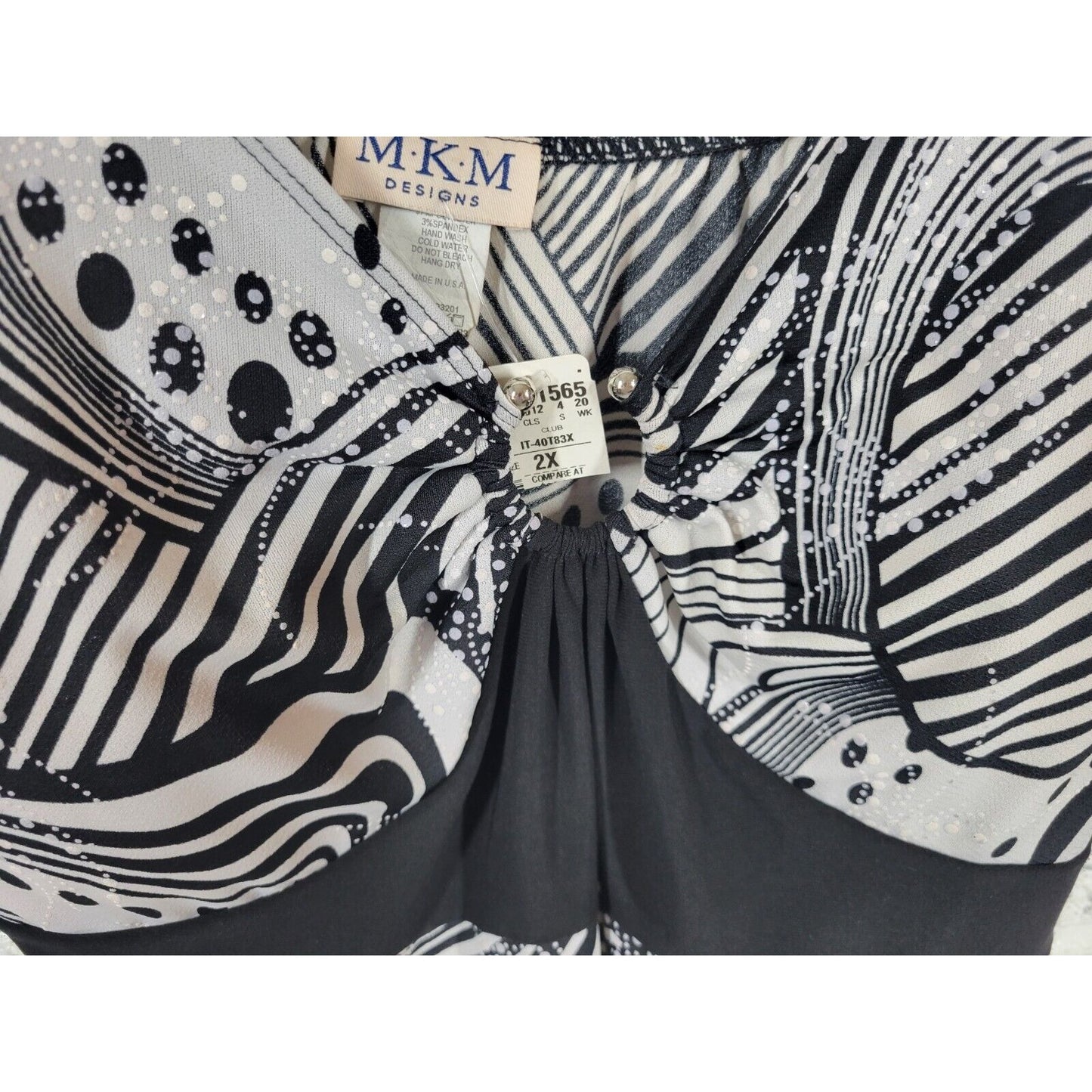 MKM Designs Womens Top 2X Camisole Black Geometric Adjustable Spaghetti Strap