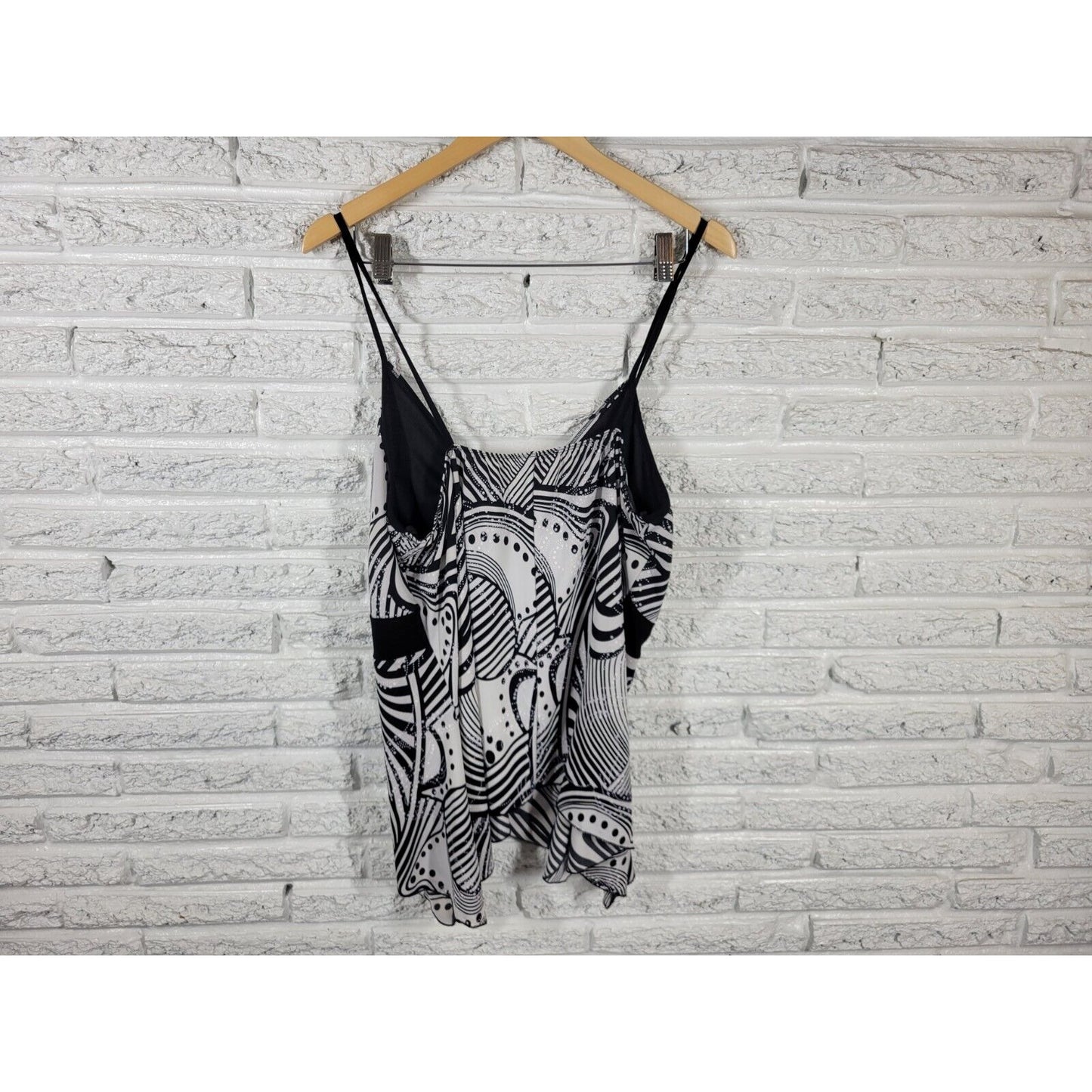 MKM Designs Womens Top 2X Camisole Black Geometric Adjustable Spaghetti Strap