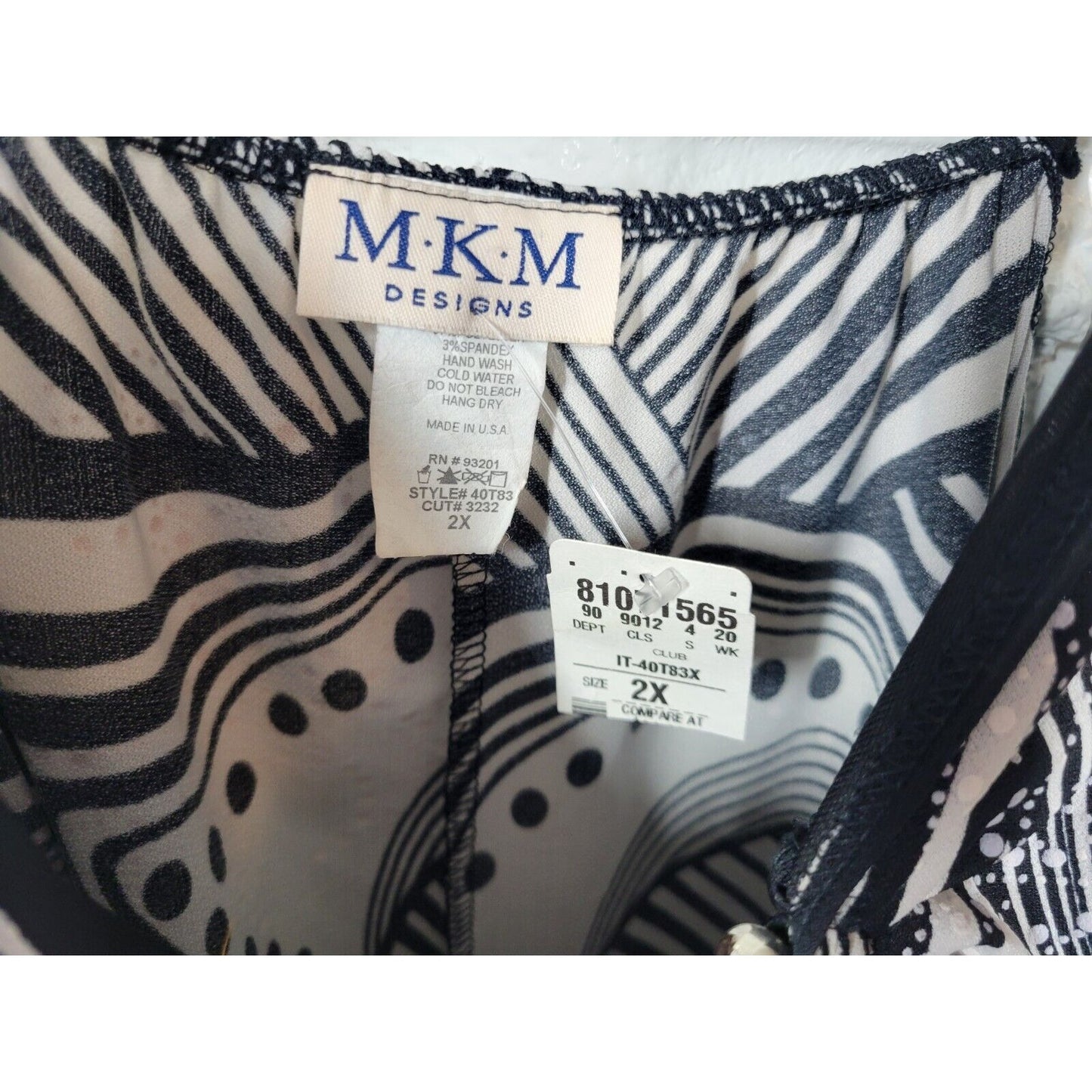 MKM Designs Womens Top 2X Camisole Black Geometric Adjustable Spaghetti Strap