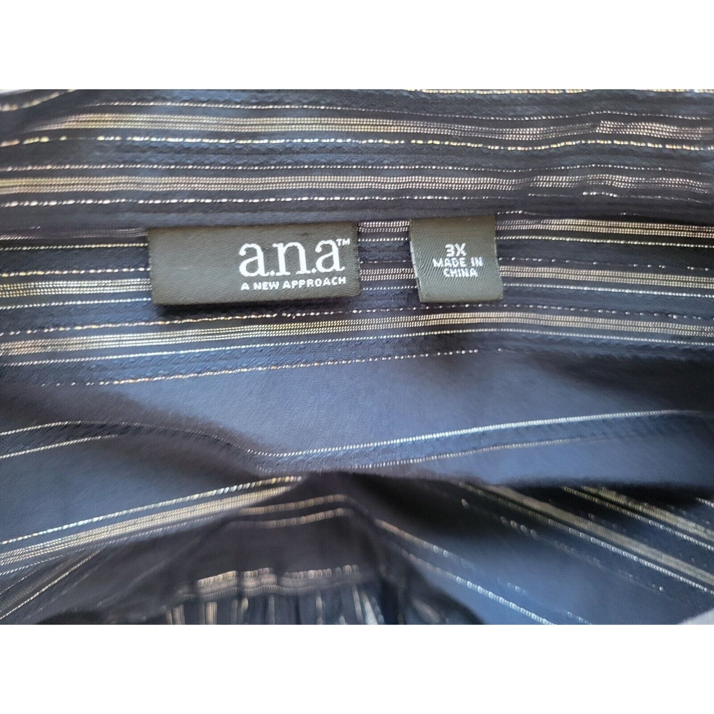 Ana Womens Top 3X Plus Long Sleeve Button Up Blue Silver Metallic Stripe Office