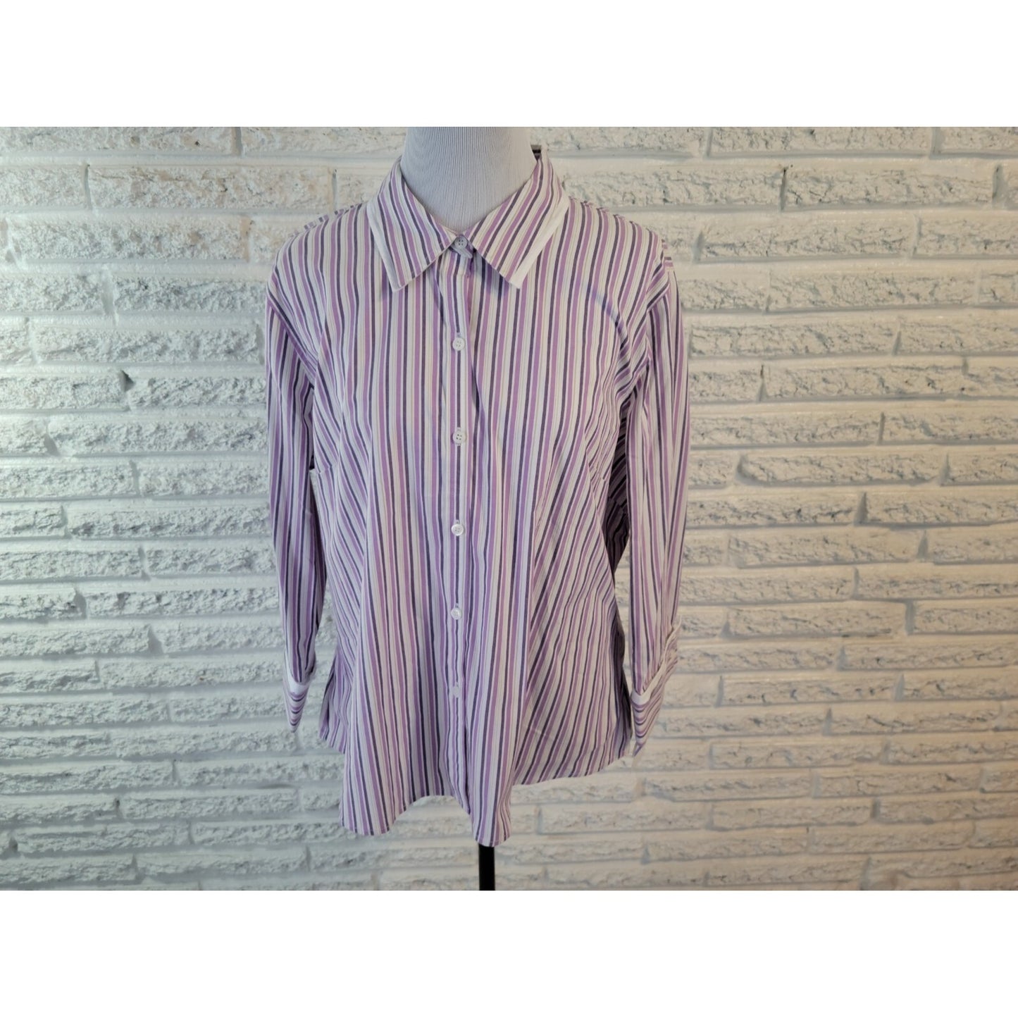Style & Co 18 Plus Size Shirt Purple Striped Cotton Blend Button Up Long Sleeve