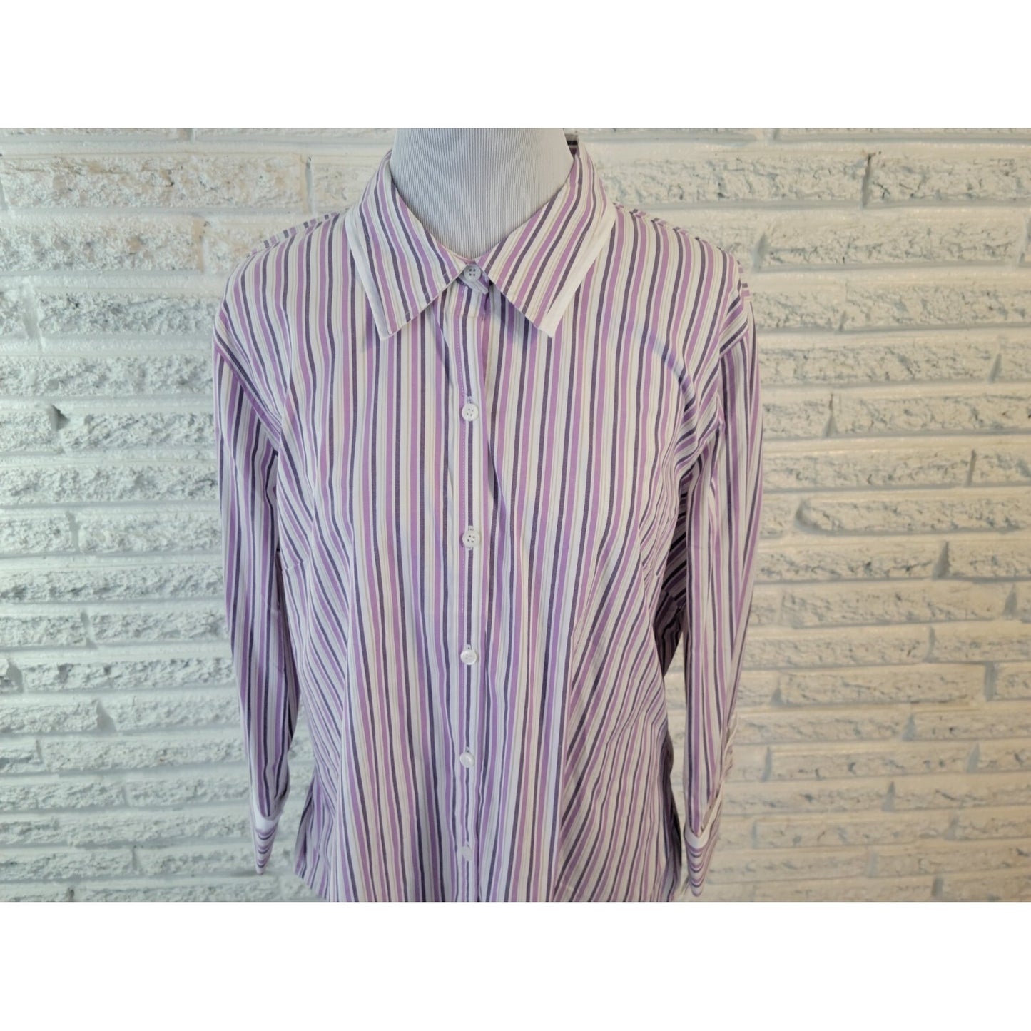 Style & Co 18 Plus Size Shirt Purple Striped Cotton Blend Button Up Long Sleeve