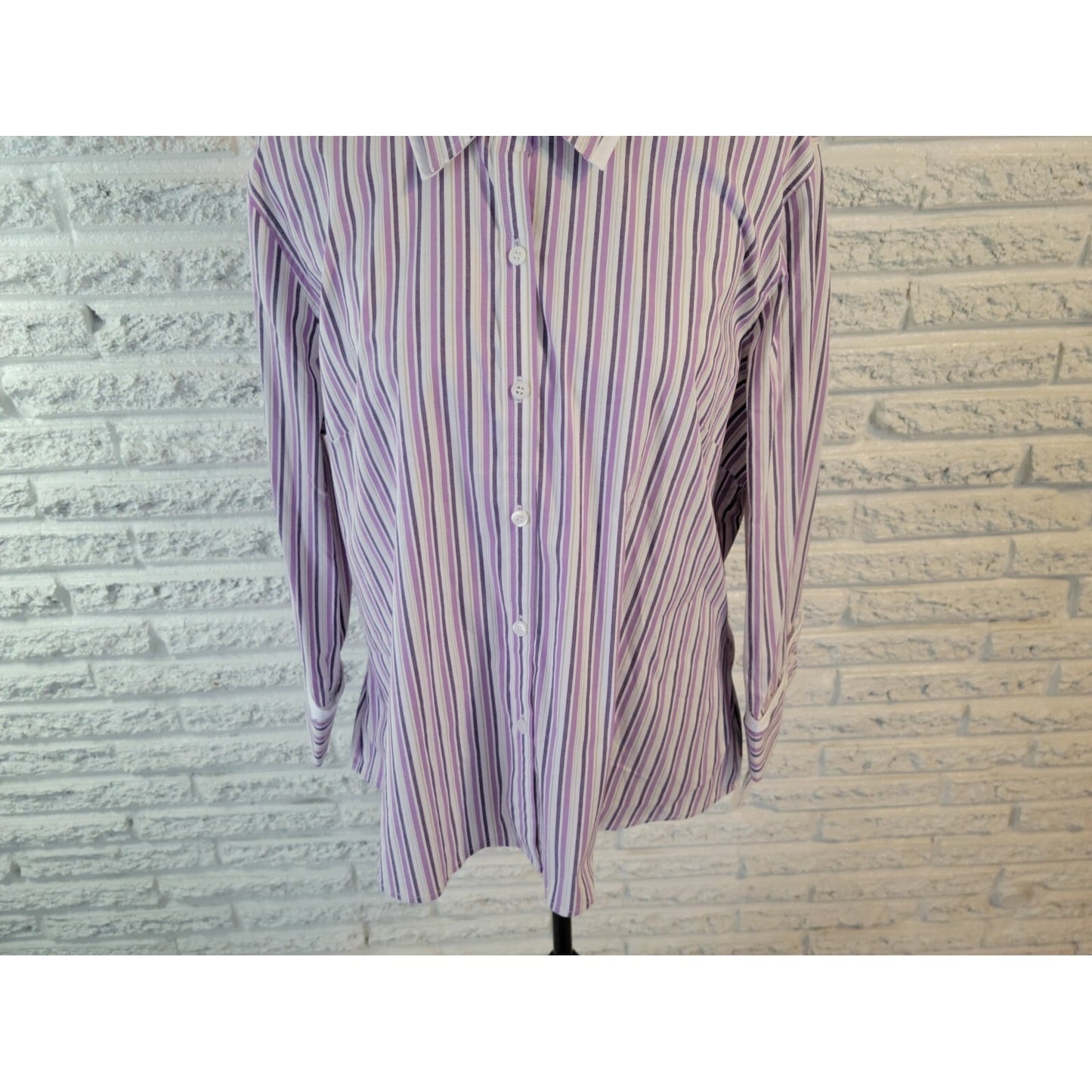 Style & Co 18 Plus Size Shirt Purple Striped Cotton Blend Button Up Long Sleeve