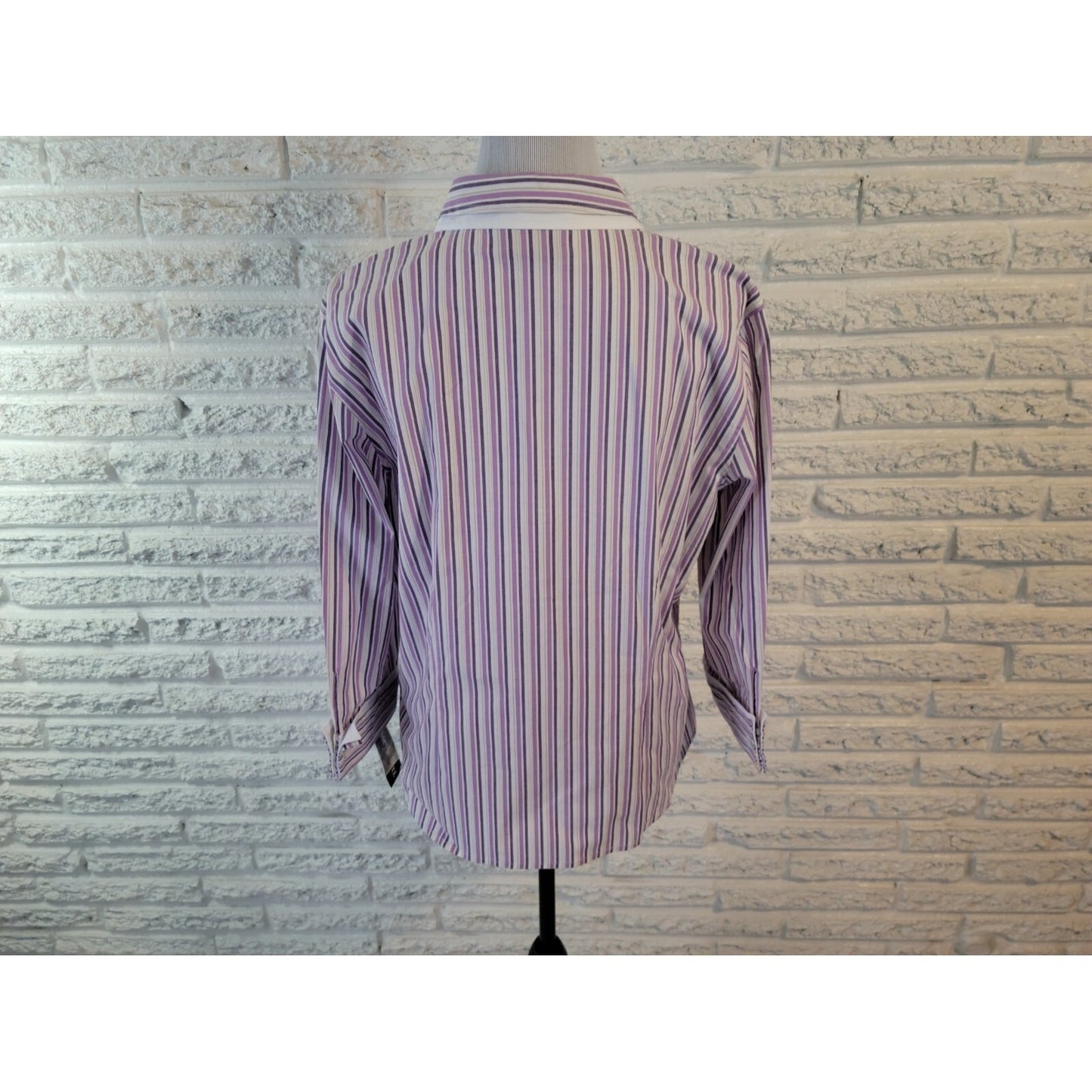 Style & Co 18 Plus Size Shirt Purple Striped Cotton Blend Button Up Long Sleeve