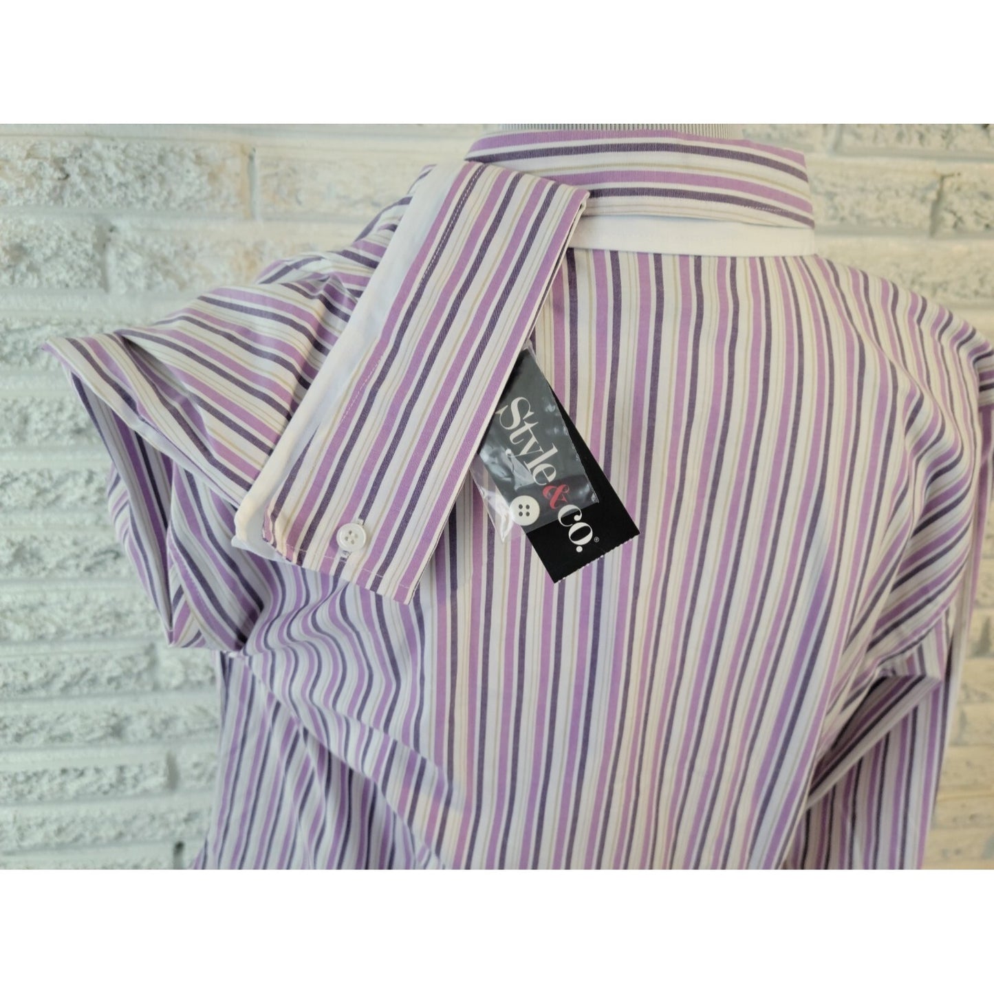 Style & Co 18 Plus Size Shirt Purple Striped Cotton Blend Button Up Long Sleeve