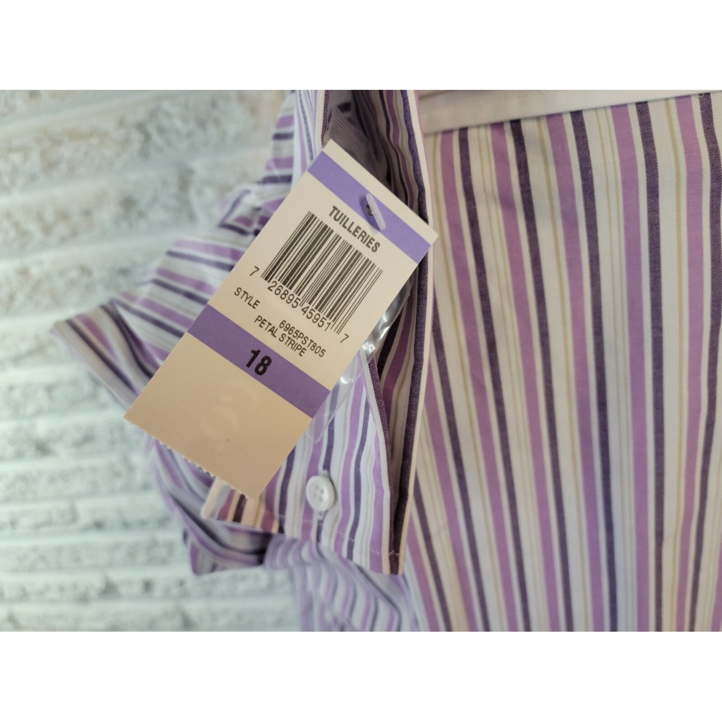 Style & Co 18 Plus Size Shirt Purple Striped Cotton Blend Button Up Long Sleeve