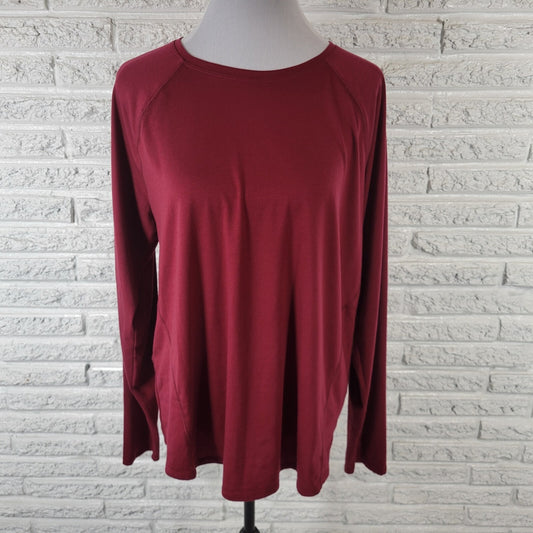 Tek Gear Womens Top XL Tee Essential Long Sleeve Maroon Red Comfy Poly Blend
