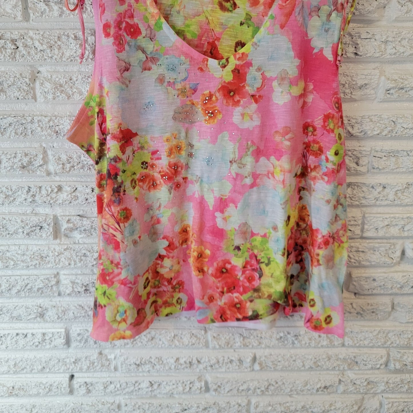 Concepts Womens Top XXXL 22 Plus Tank Pink Blue Floral Rhinestones Lightweight