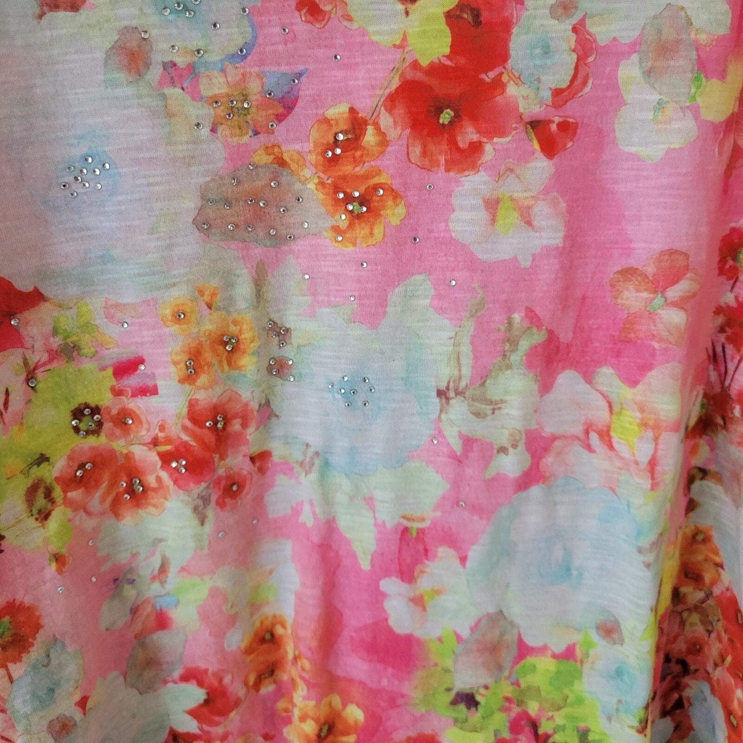 Concepts Womens Top XXXL 22 Plus Tank Pink Blue Floral Rhinestones Lightweight