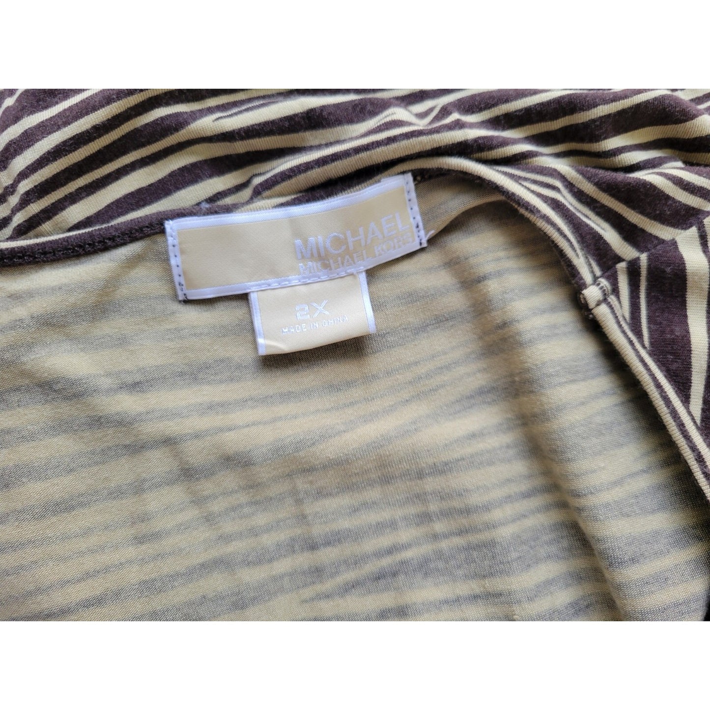 Michael Kors Womens Top 2X Plus Short Sleeve Brown Stripe Keyhole Comfy Casual