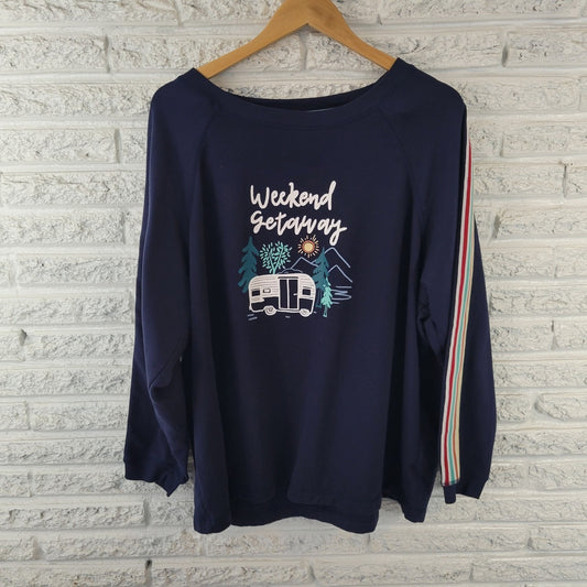 Joyspun Womens Sweatshirt 2X 18W 20W Plus Blue Camping Weekend Getaway Comfy