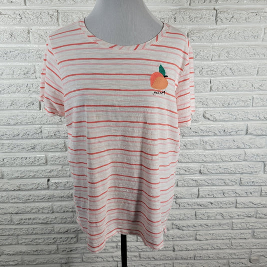 St. John's Bay XXL Pink Orange Stripe Tee Top Peach Embroidered STR85XE