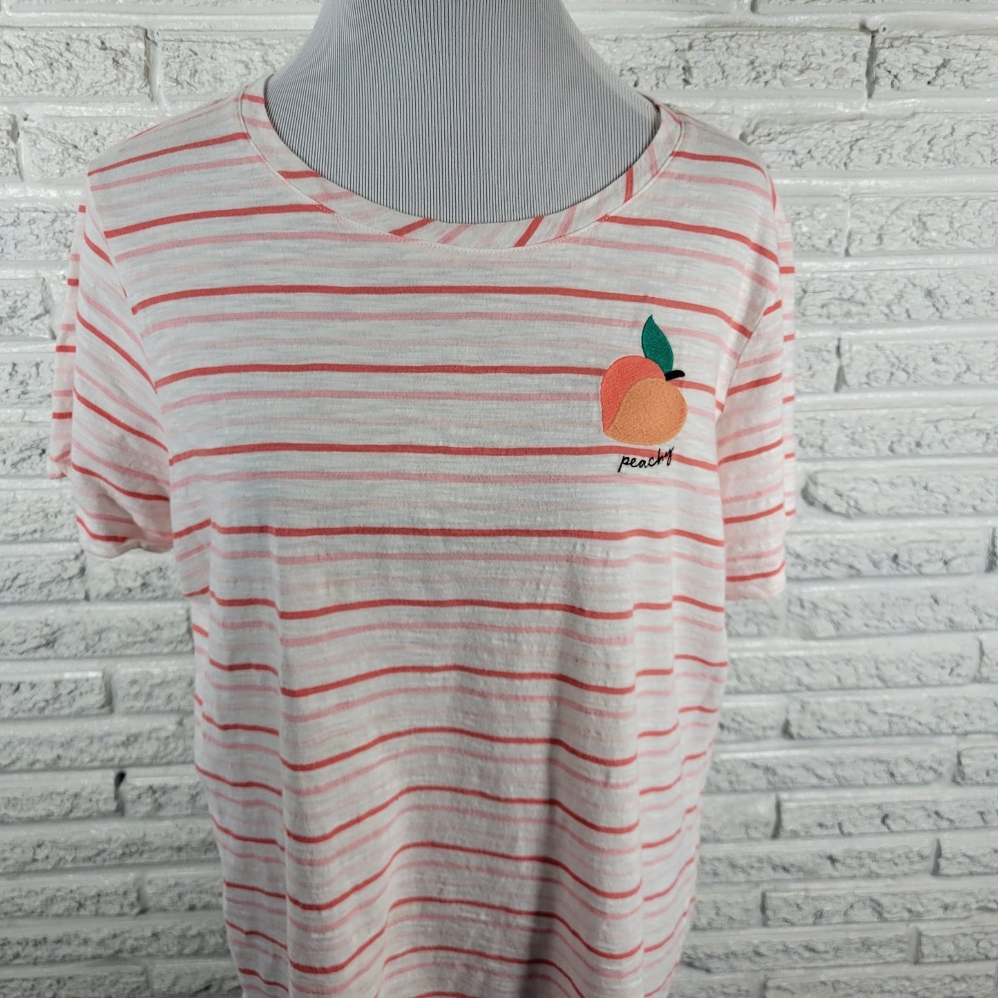St. John's Bay XXL Pink Orange Stripe Tee Top Peach Embroidered STR85XE