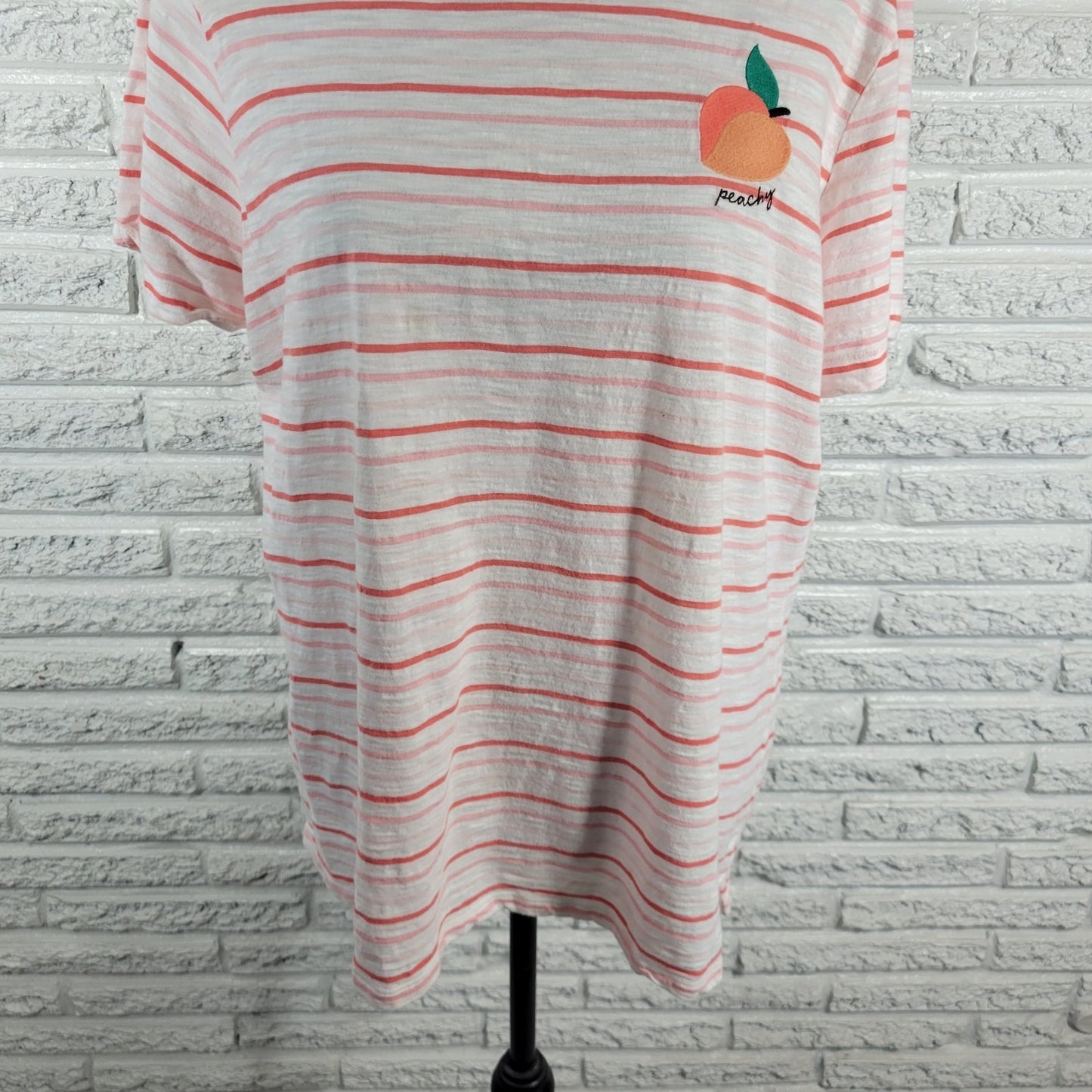 St. John's Bay XXL Pink Orange Stripe Tee Top Peach Embroidered STR85XE