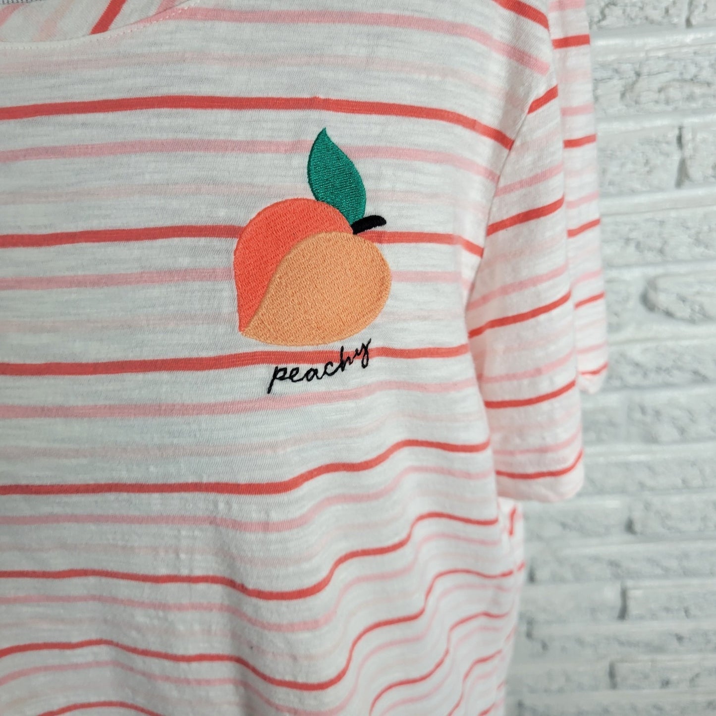 St. John's Bay XXL Pink Orange Stripe Tee Top Peach Embroidered STR85XE