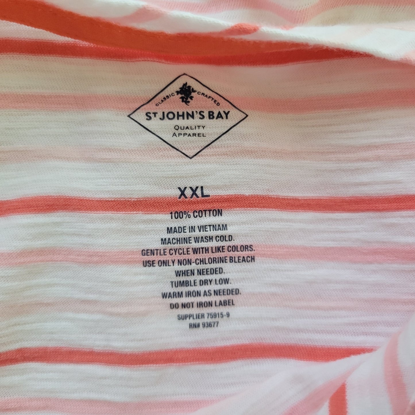 St. John's Bay XXL Pink Orange Stripe Tee Top Peach Embroidered STR85XE