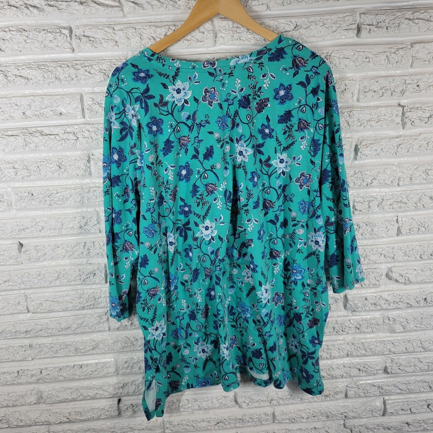 Woman Within Women's 3X Blue Floral Tunic Top V-Neck 3/4 Sleeve FLO320E