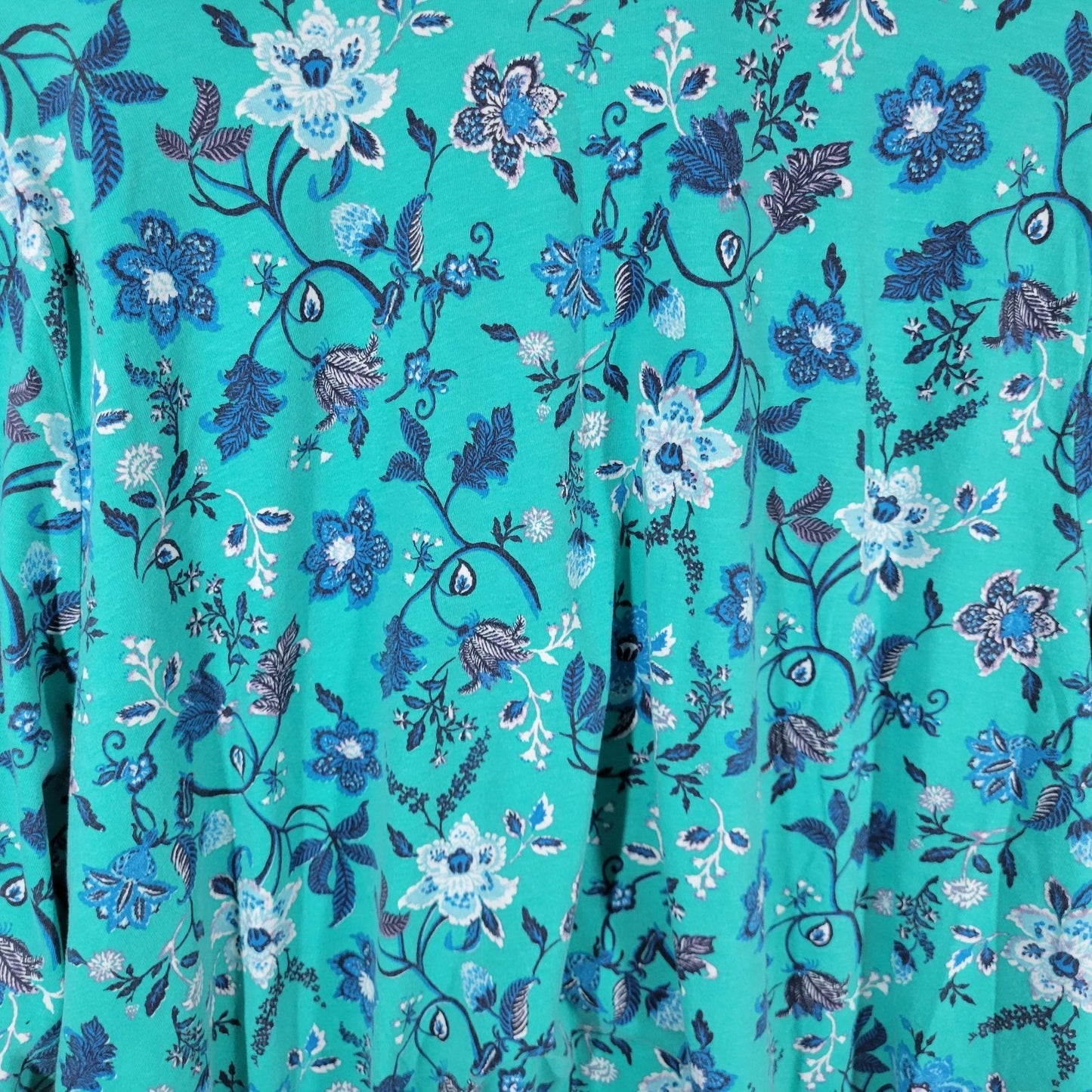 Woman Within Women's 3X Blue Floral Tunic Top V-Neck 3/4 Sleeve FLO320E
